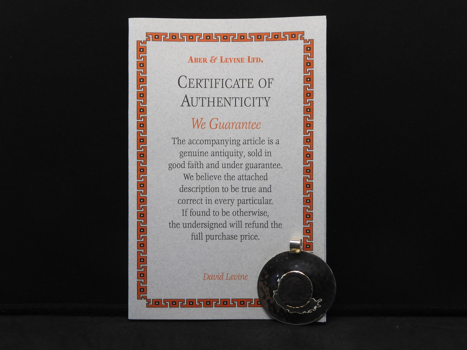 Sterling Silver Round Pendant w/ 14KT Bezel and Ancient (1 of 5)