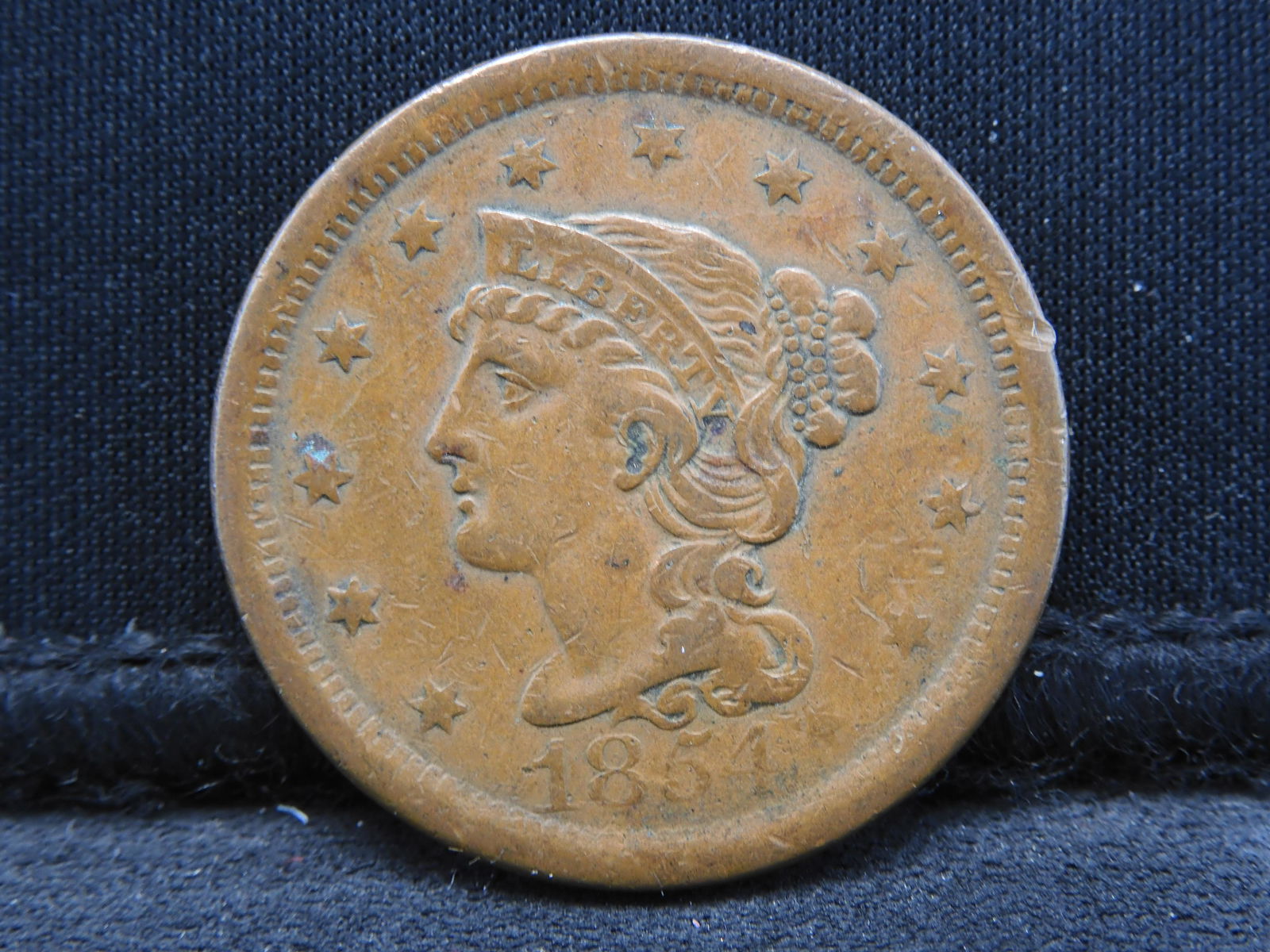 1854 Braided Hair Large Cent - VF Condition (1 of 2)