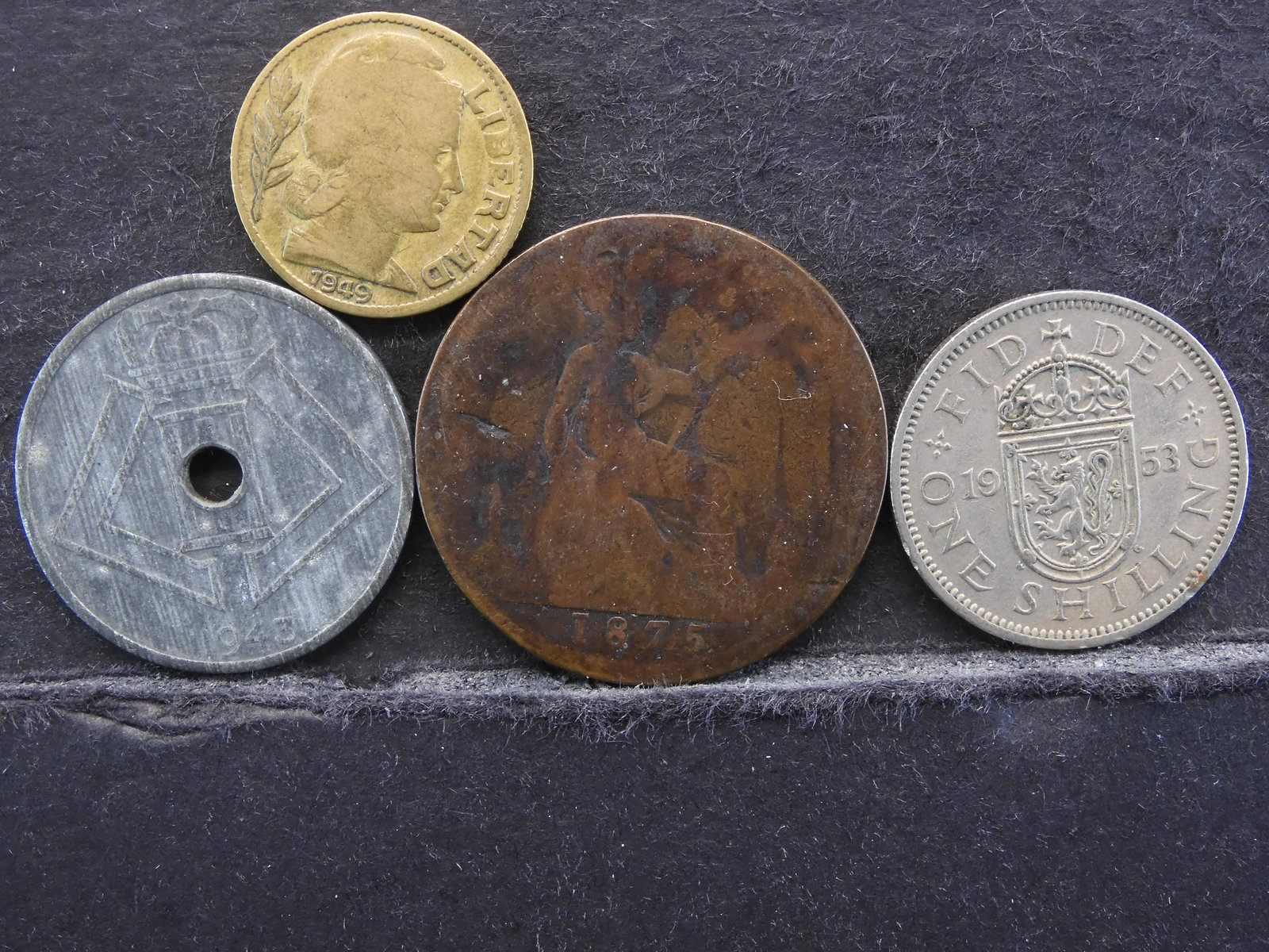 (4 COINS) 1875 ?/1943 BELGIUM/1949 ARGENTINA & 1953 (1 of 2)