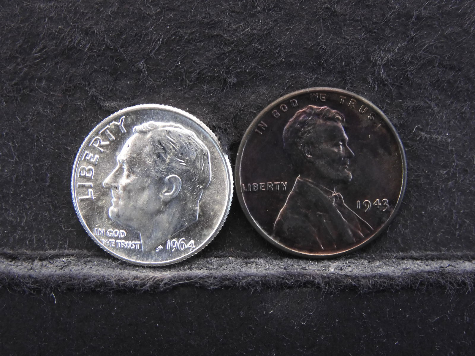 1943 STEEL WAR PENNY & 1964 SILVER/90% BU ROOSEVELT (1 of 2)