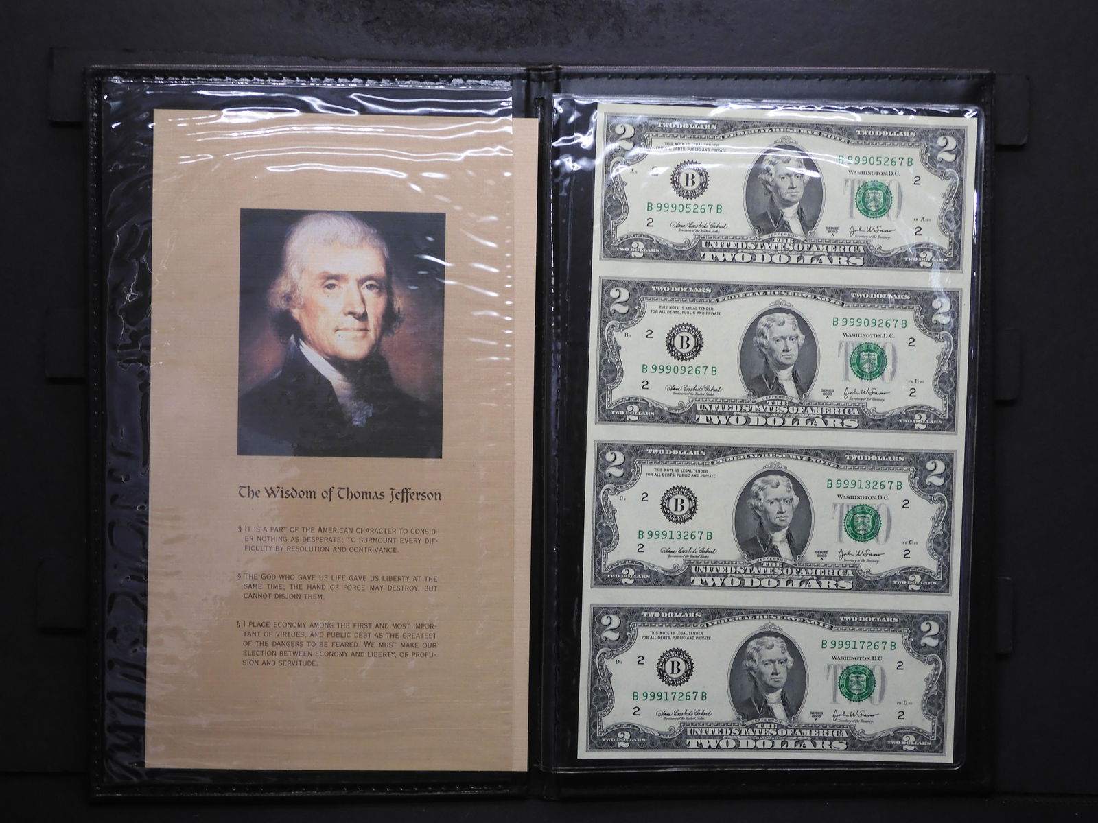 2003-A One Sheet of Four Uncut $2 US Federal Reserve (1 of 8)