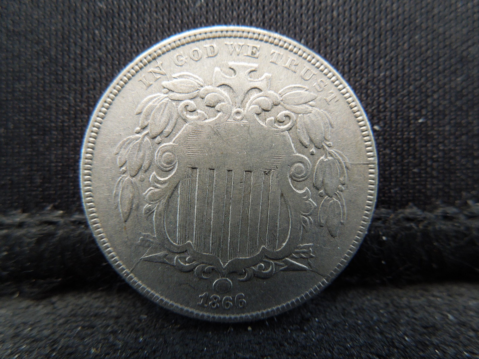 1866 With Rays Shield Nickel.  Great Type Coin.  Fine. (1 of 3)
