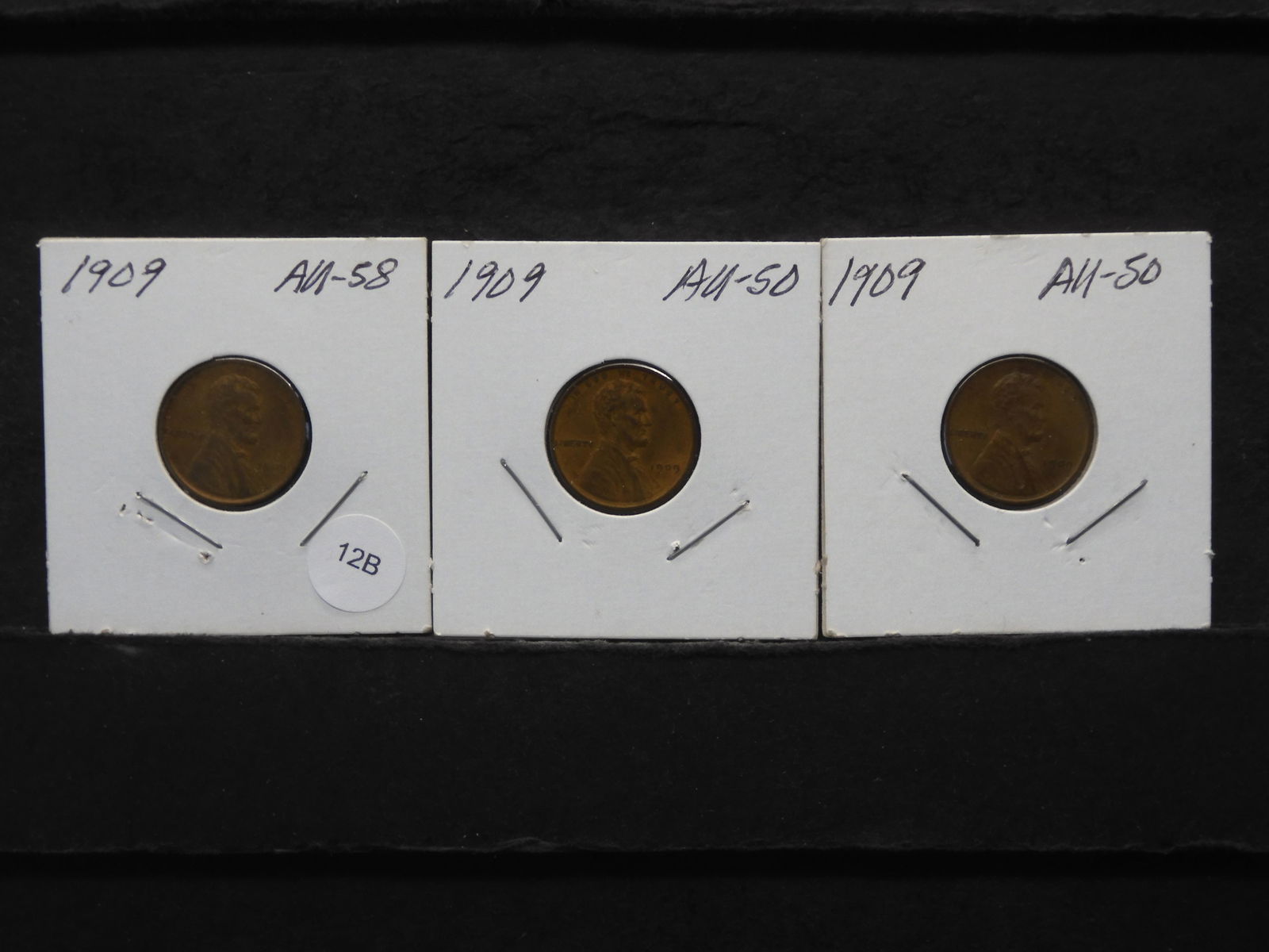 3 1909 Lincoln wheat cents, all AU (1 of 5)