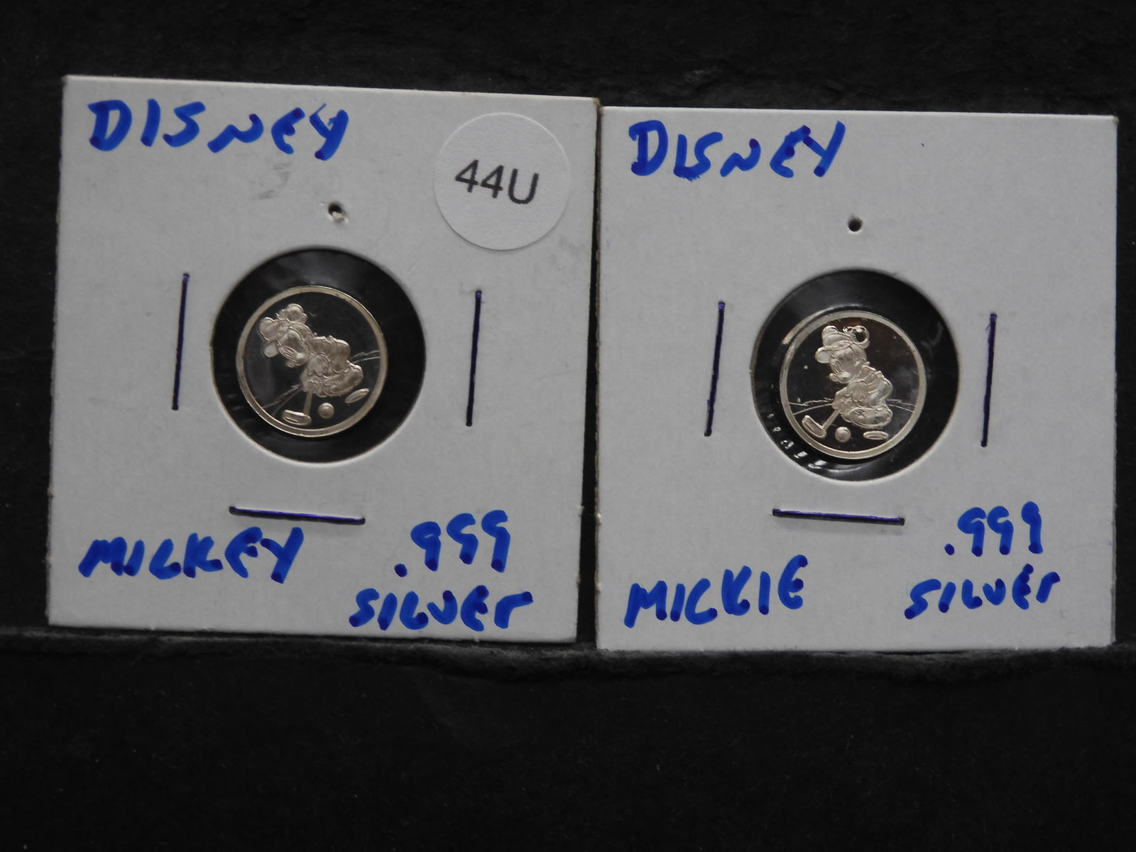 2- Mickey Mouse.999 Silver Golf Rounds In 2x2 flips: 2- Mickey Mouse.999 Silver Golf Rounds In 2x2 flips