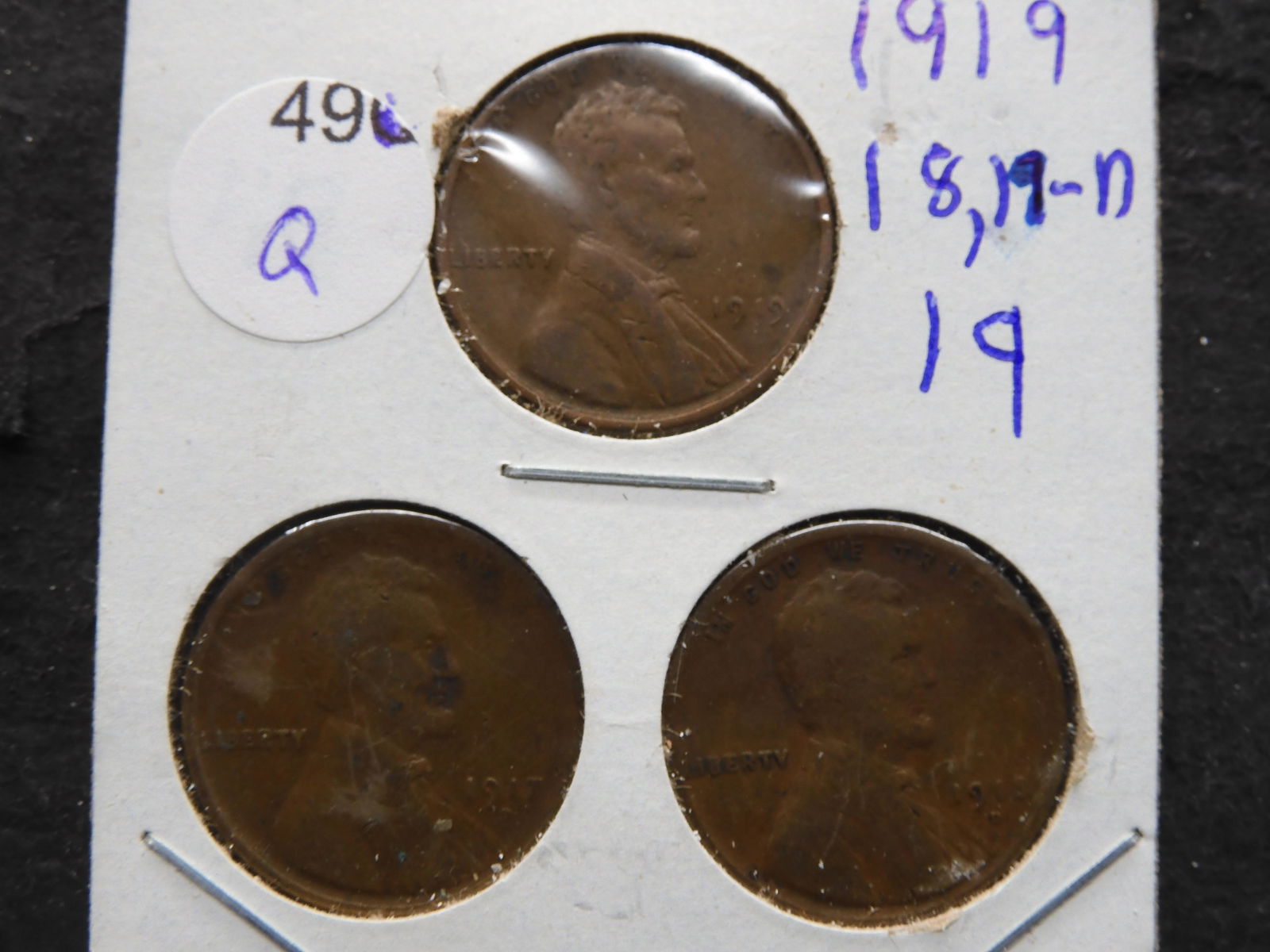 1917, 1918-D, 1919 Lincoln Wheat Cents (1 of 3)