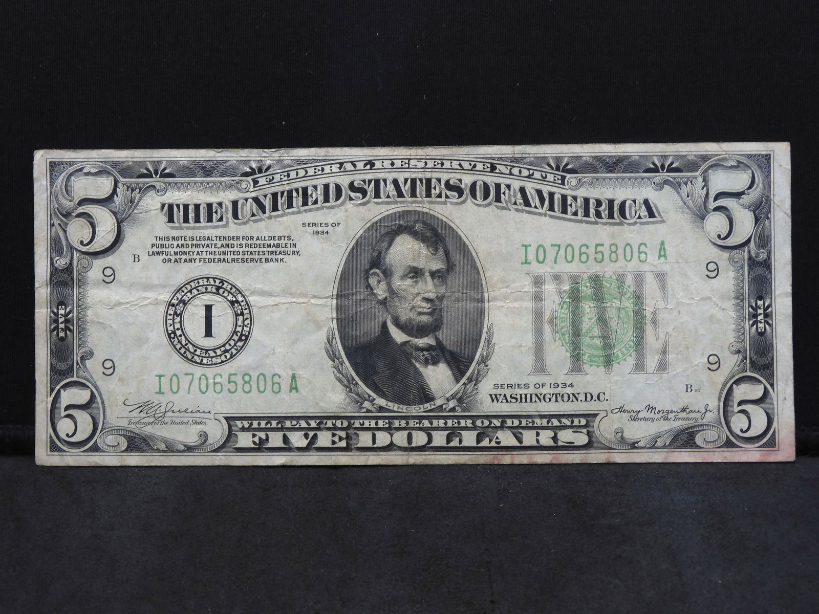 Series 1934 U.S. $5.00 Federal Reserve Note - Bank of (1 of 3)