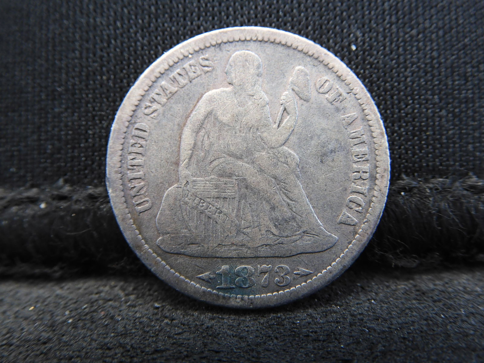 1873 w/ Arrows Seated Liberty Silver Dime - Full (1 of 2)