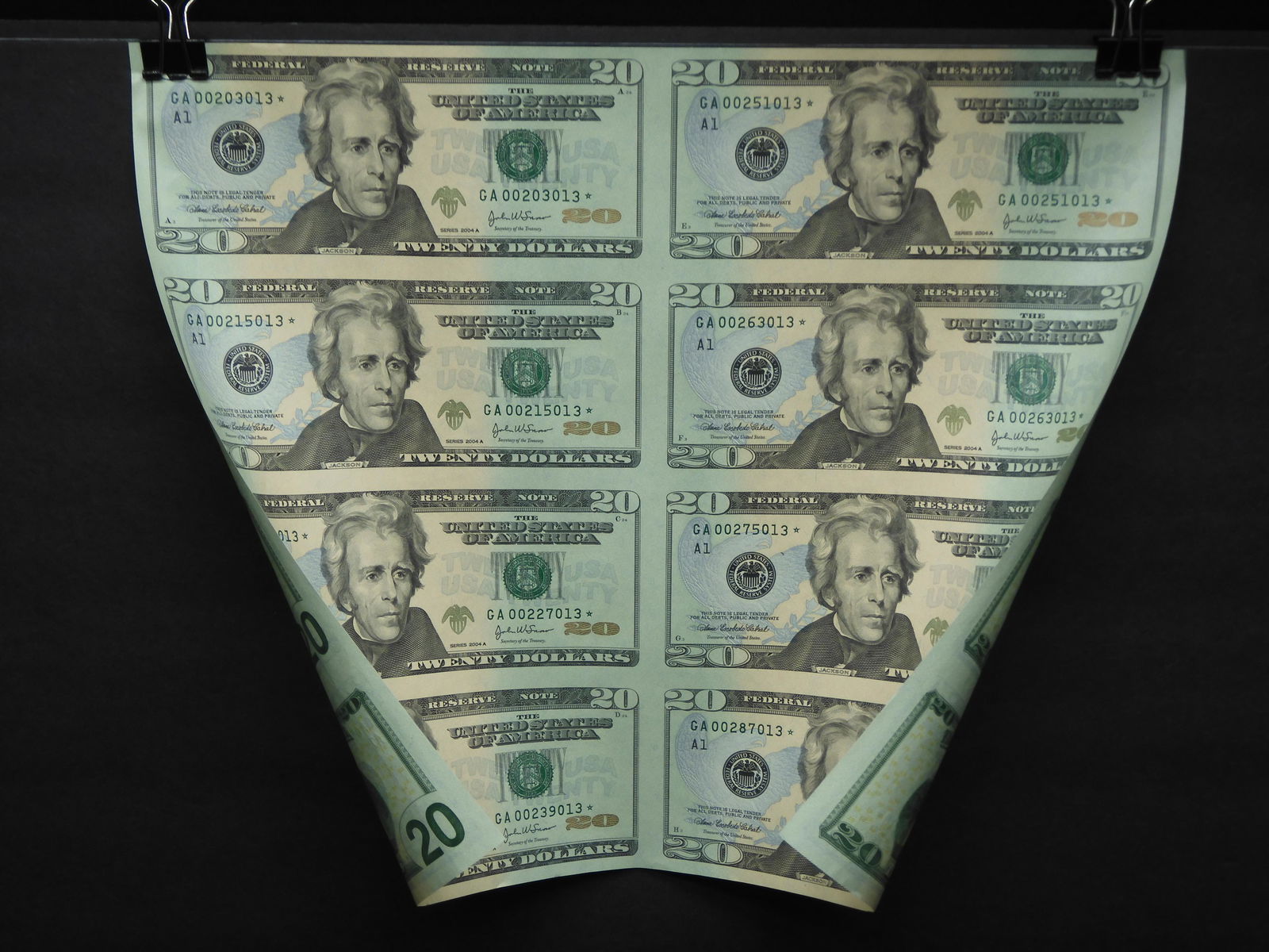 Uncut Sheet of Series 2004 U.S. $20 Star Notes - Unique (1 of 6)