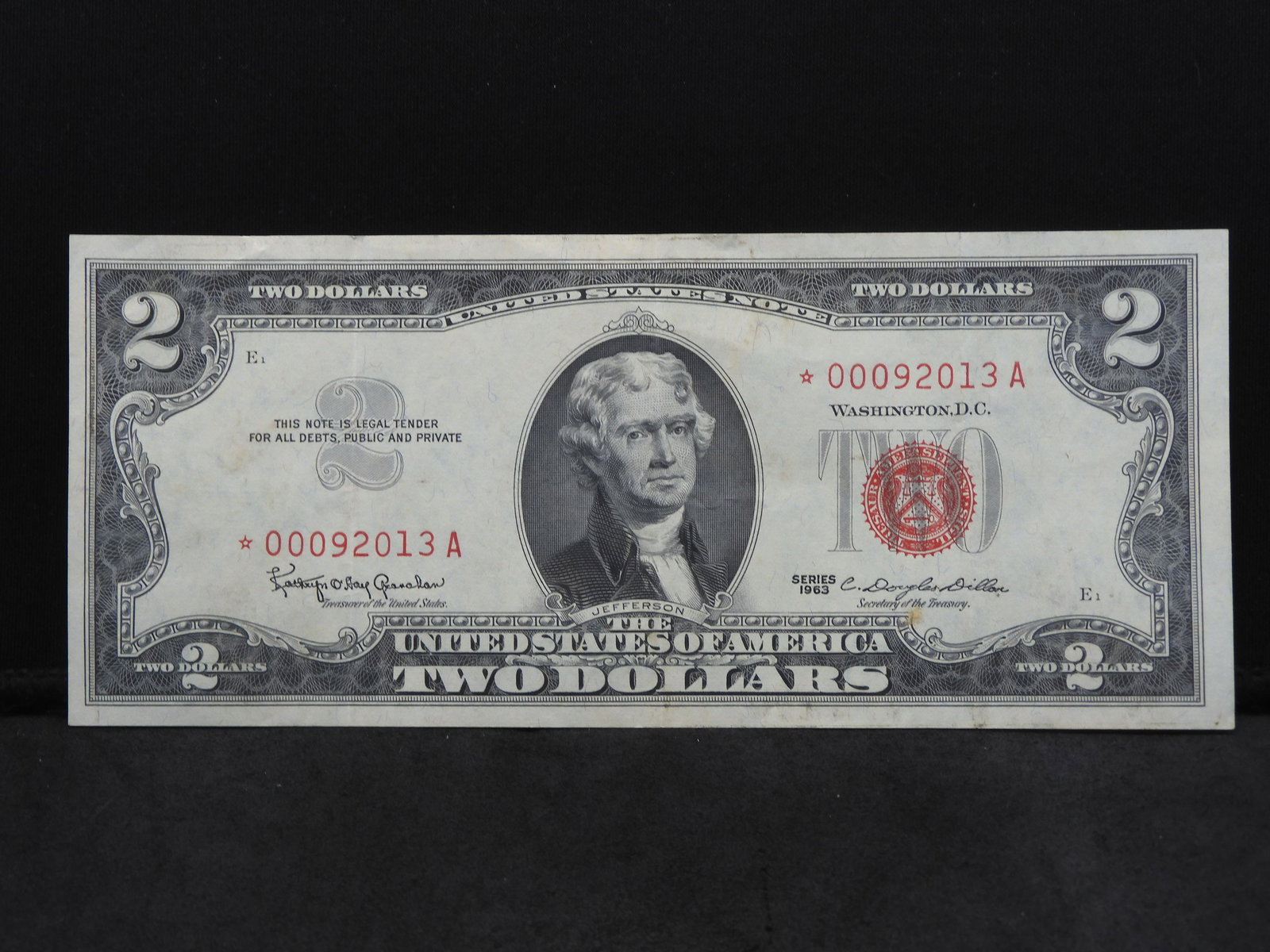 Series 1963 -S U.S. $2.00 Red Seal STAR NOTE - Nice (1 of 3)