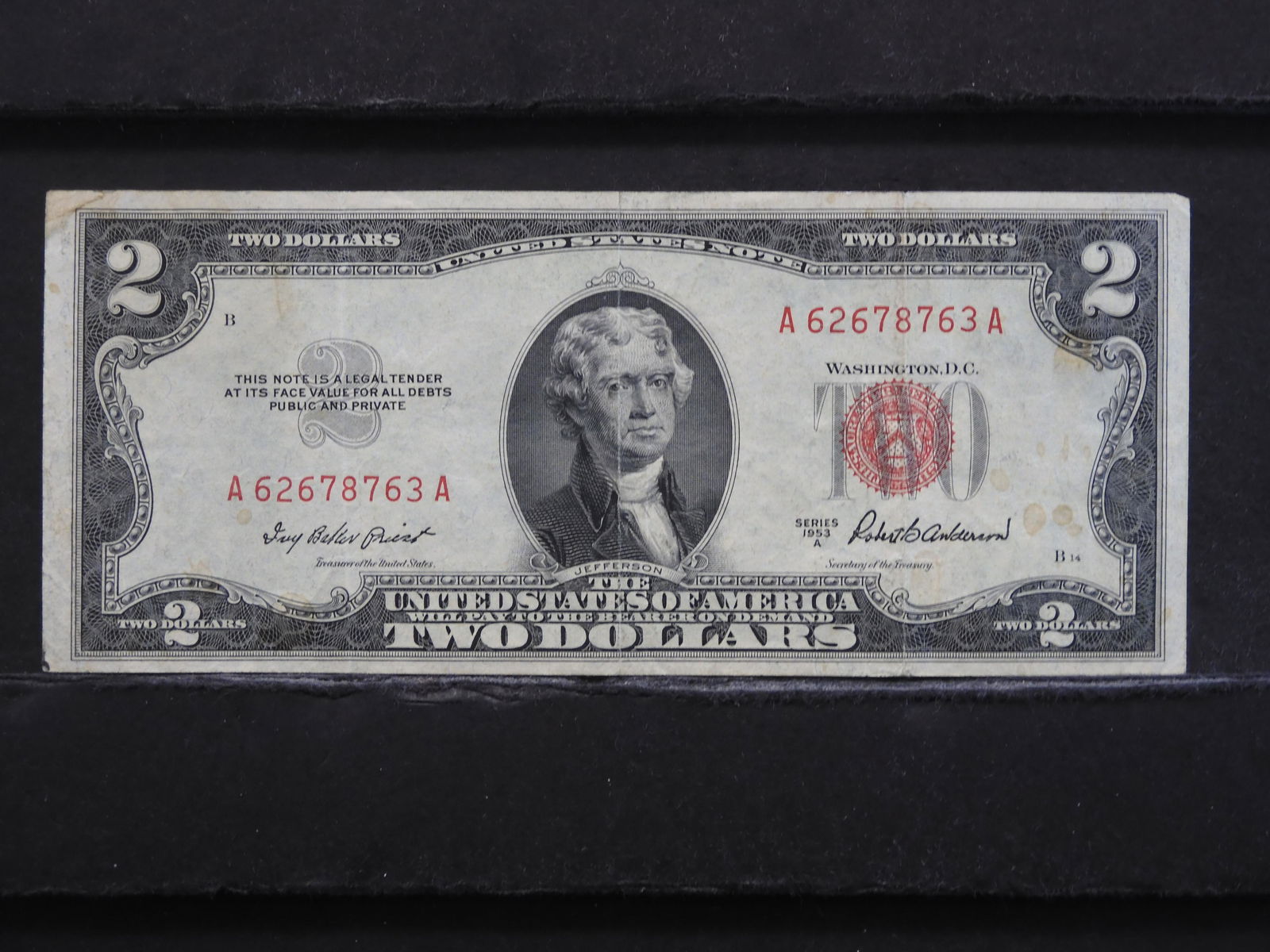 1953-A (RED SEAL) $2 DOLLAR BILL! (1 of 3)