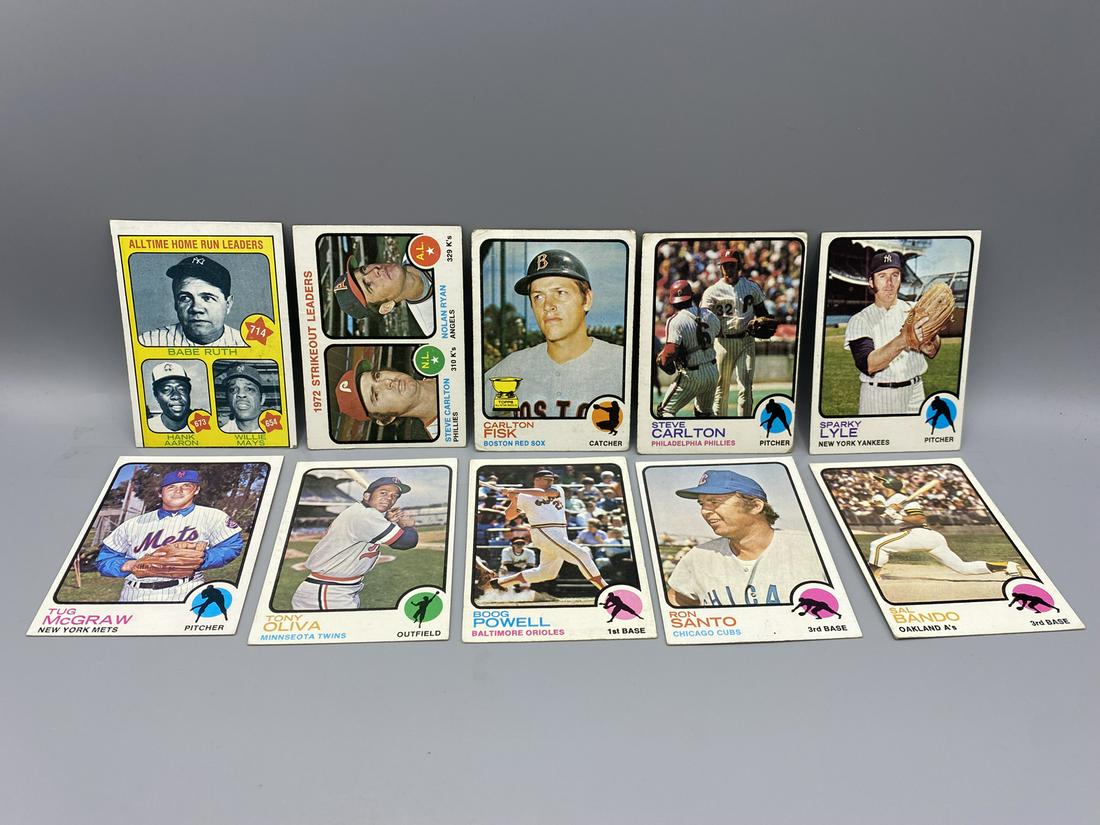 1973 Topps Baseball Star Player Cards - 10 Cards -: 1973 Topps Baseball Star Player Cards - 10 Cards - Carlton Fisk, Hank Aaron, Willie Mays, Boog Powell, Steve Carlton