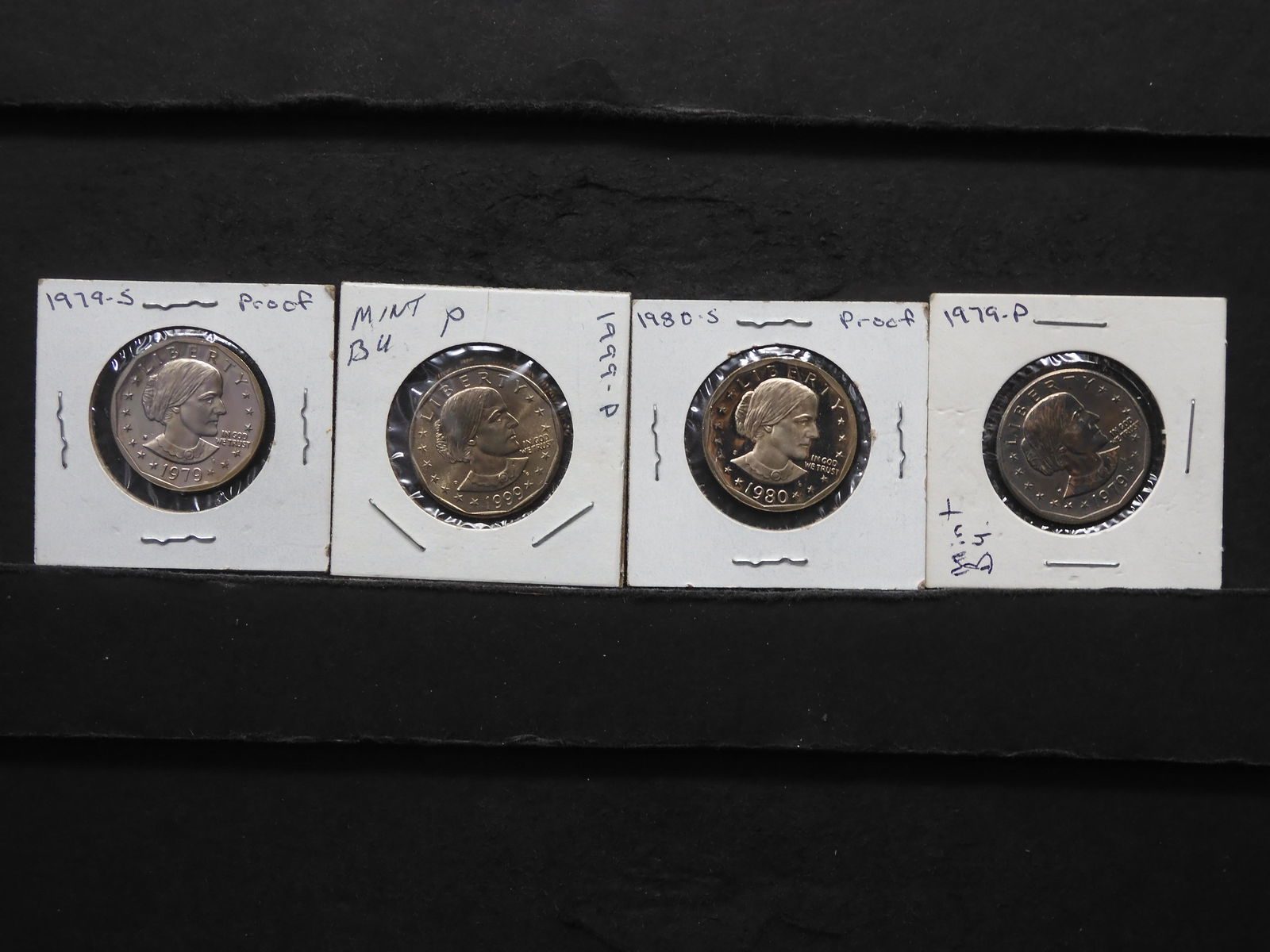 Four Susan B. Anthony Dollars (1979-P, 1980-S, 1999-P, (1 of 5)