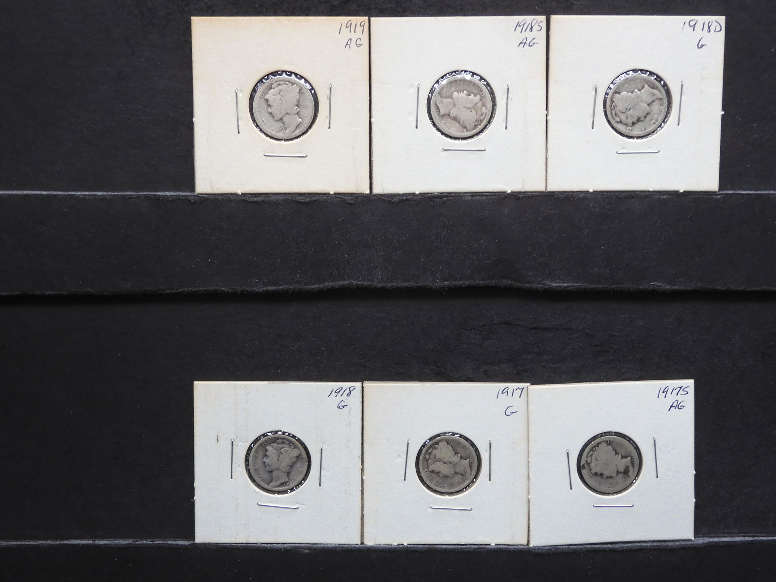 Six Mercury Silver Dimes (1917-S, 17, 18, 18-S, 18-D, (1 of 5)