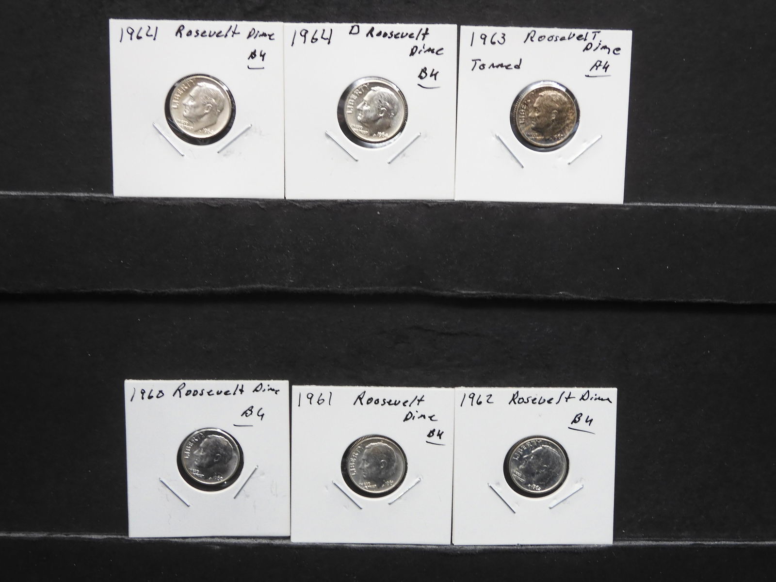 Six Roosevelt Silver Dimes BU 1960, 61, 62, 63, 64-D, (1 of 5)
