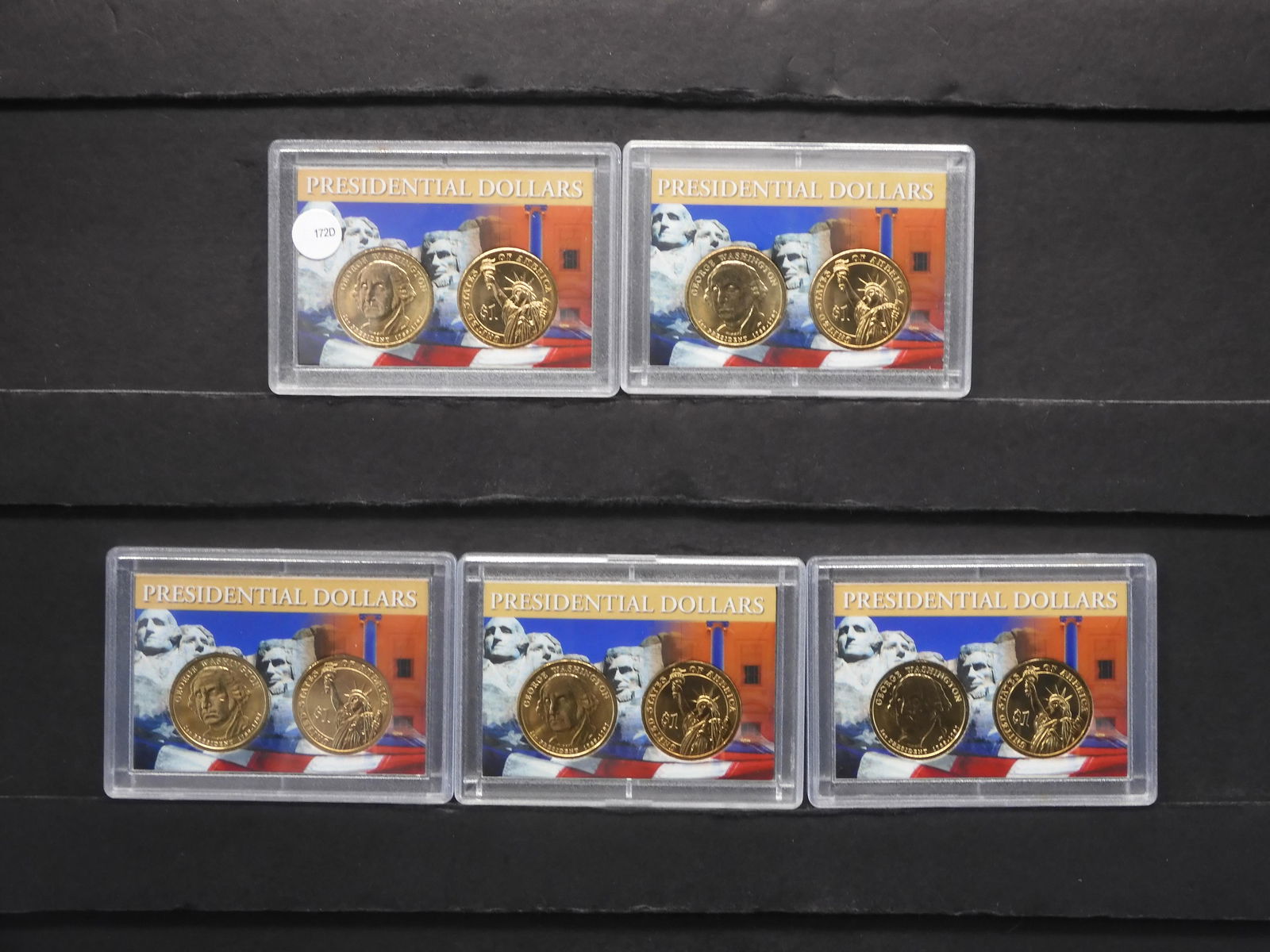 Five George Washington Presidential Dollar, Whitman 2: Five George Washington Presidential Dollar, Whitman 2 Coins Sets