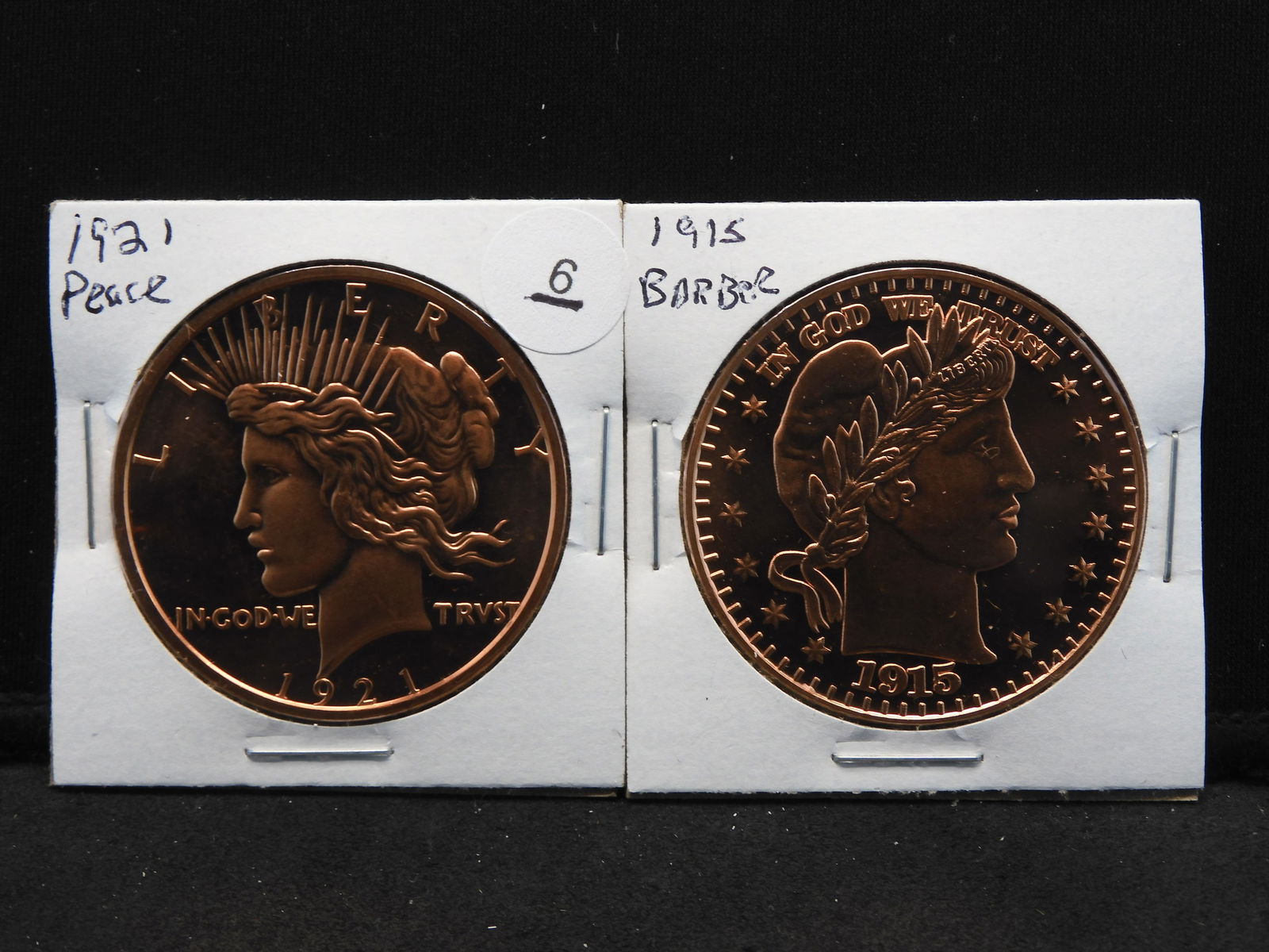 (2) One-ounce Copper Rounds:  1921 Peace and 1915 (1 of 5)