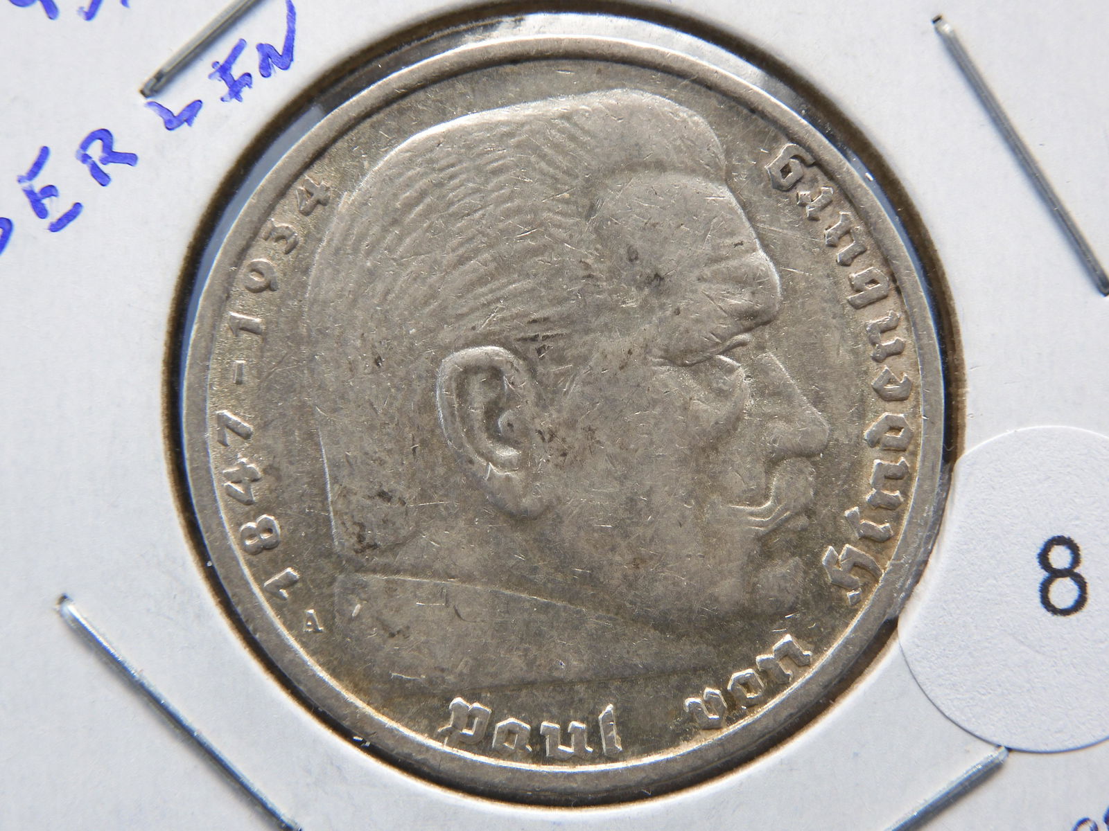 1935-A Germany silver 5 Marks with historical symbol. (1 of 3)