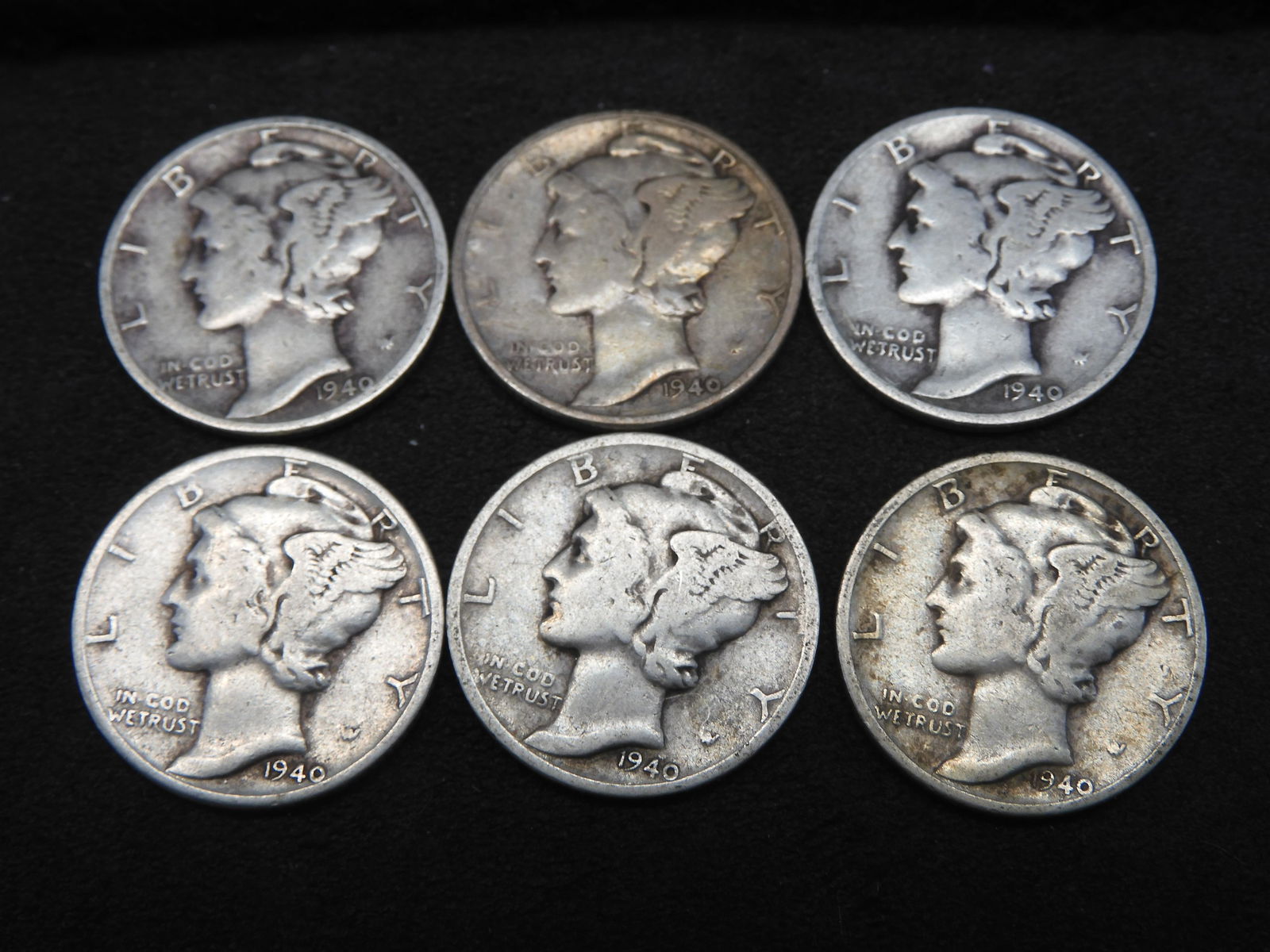 Six 1940 Mercury Dimes One W/D Mint Mark (1 of 2)