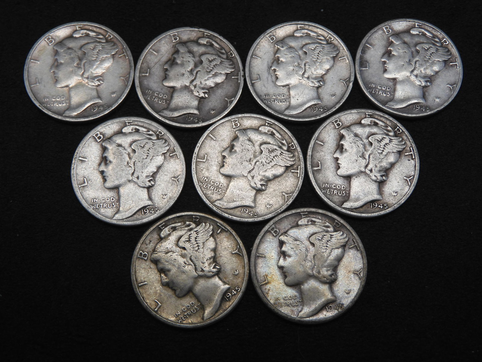 Nine 1945 Mercury Dimes P/D & S Mints (1 of 2)