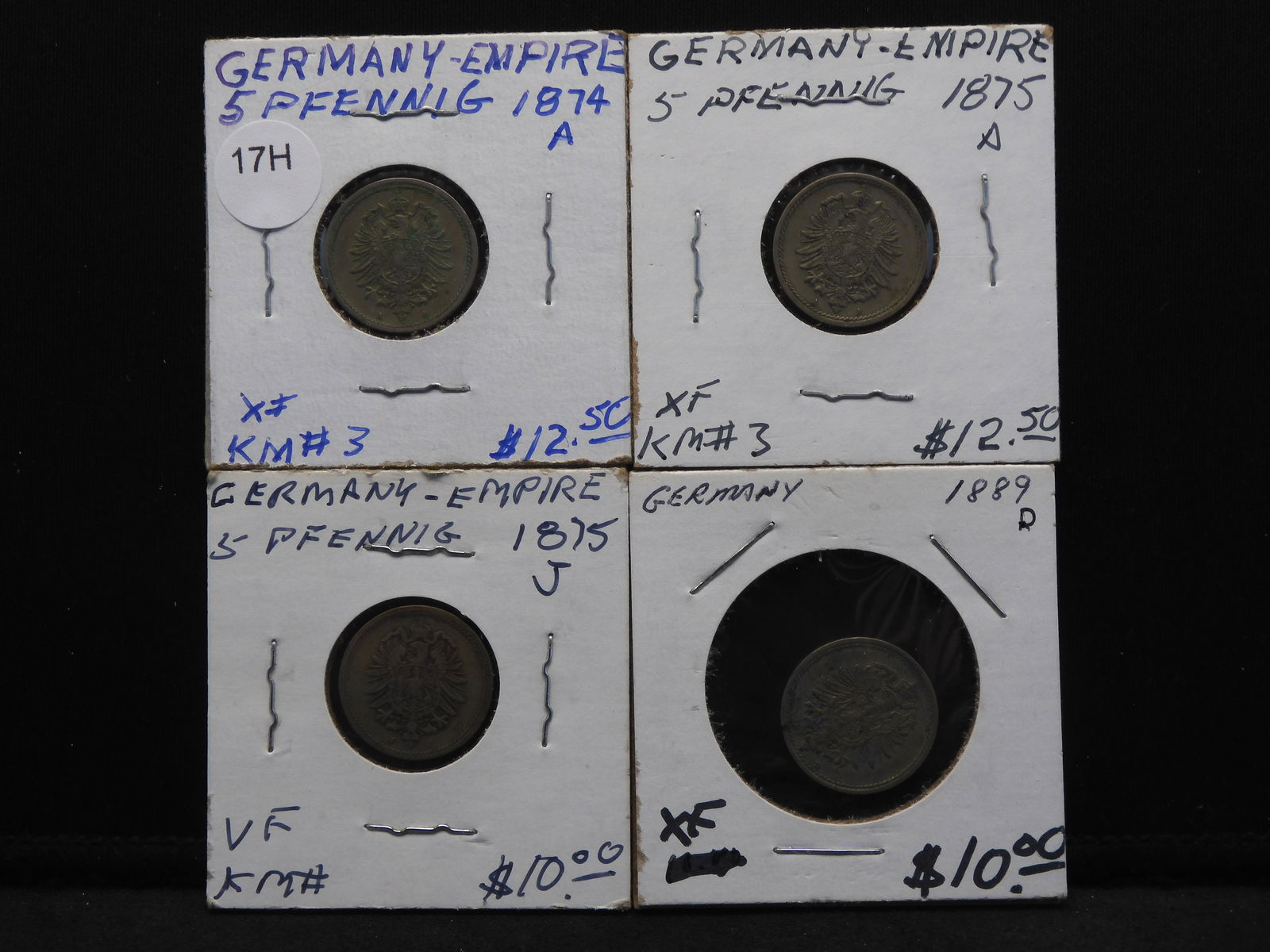 1874-A, 1875-A, 1875-J & 1889-D 5 Pfennig From Germany (1 of 5)