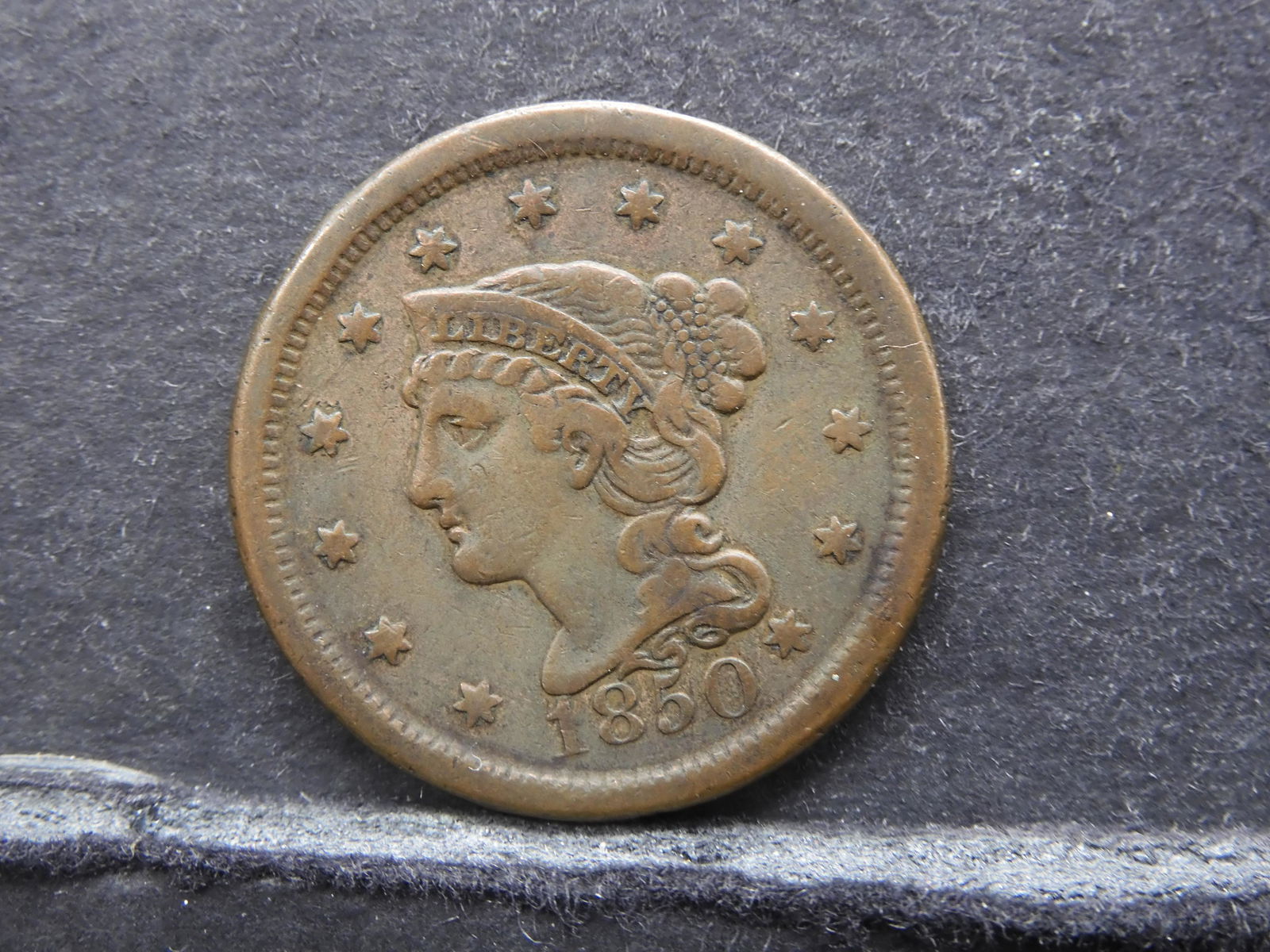 BEAUTIFUL 1850 Braided Hair Large Cent (1 of 2)