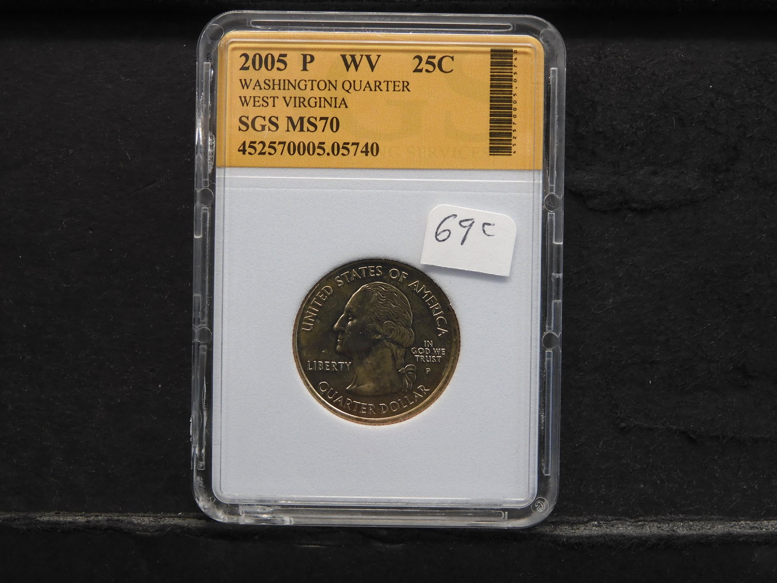 2005-P WEST VIRGINIA WASHINGTON QUARTER, SGS/SLABBED: 2005-P WEST VIRGINIA WASHINGTON QUARTER, SGS/SLABBED