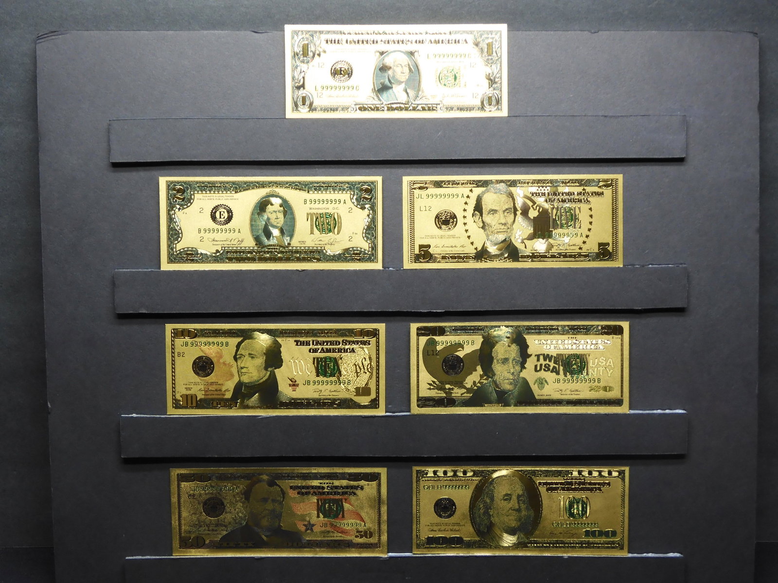 Set of 7 Gold Foil Notes Not Legal Tender Novelty: Set of 7 Gold Foil Notes Not Legal Tender Novelty Notes