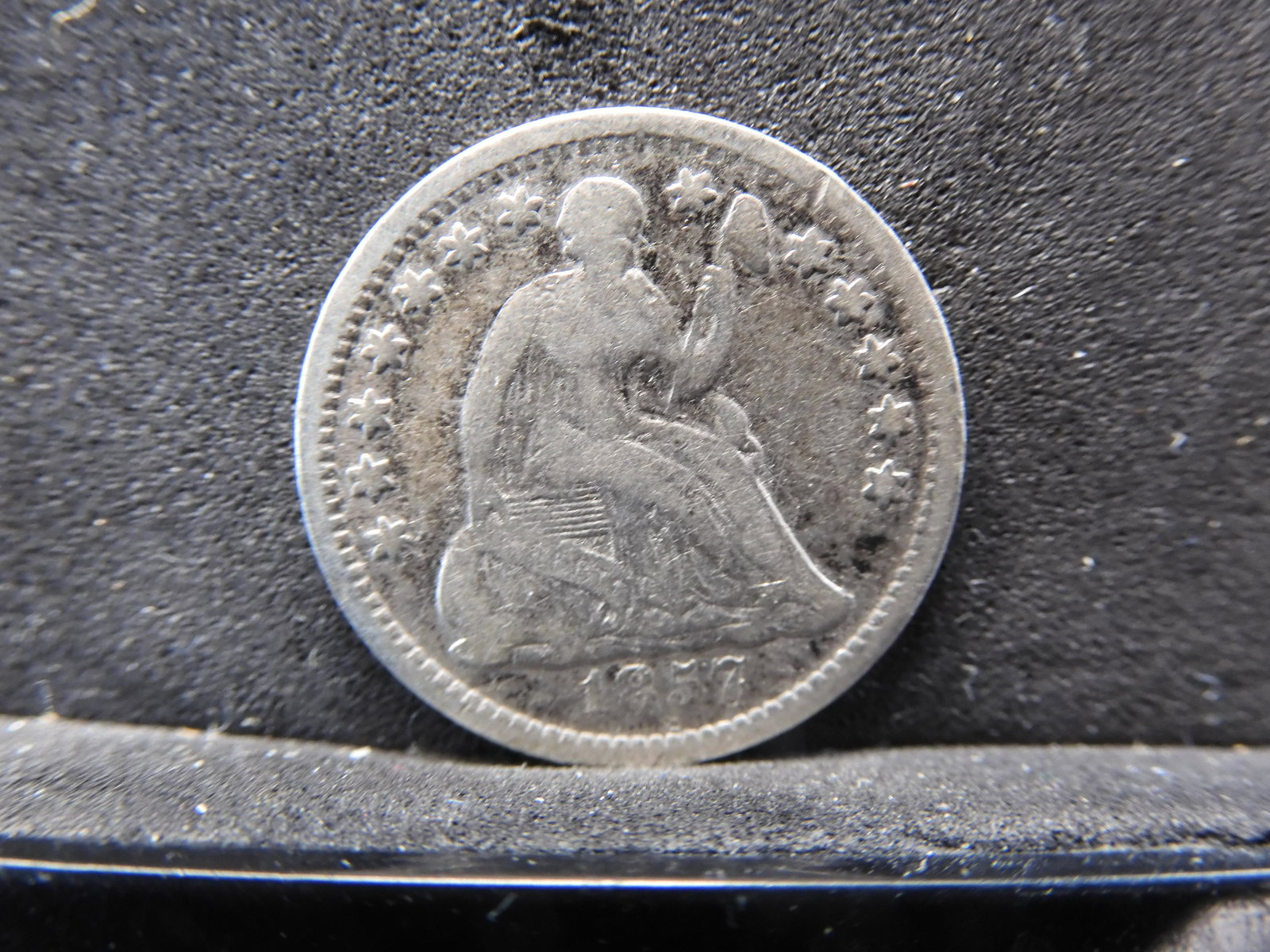 1857 w/ Stars Seated Liberty Silver Half Dime - Nice (1 of 2)
