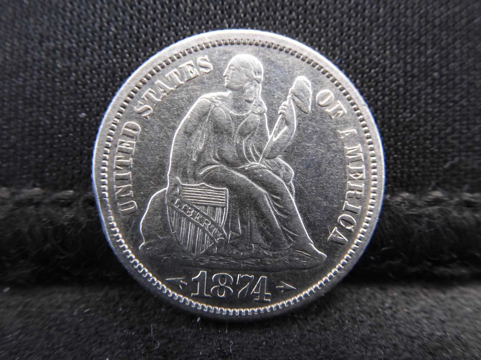 1874 w/ Arrows Seated Liberty Silver Dime - Great (1 of 2)