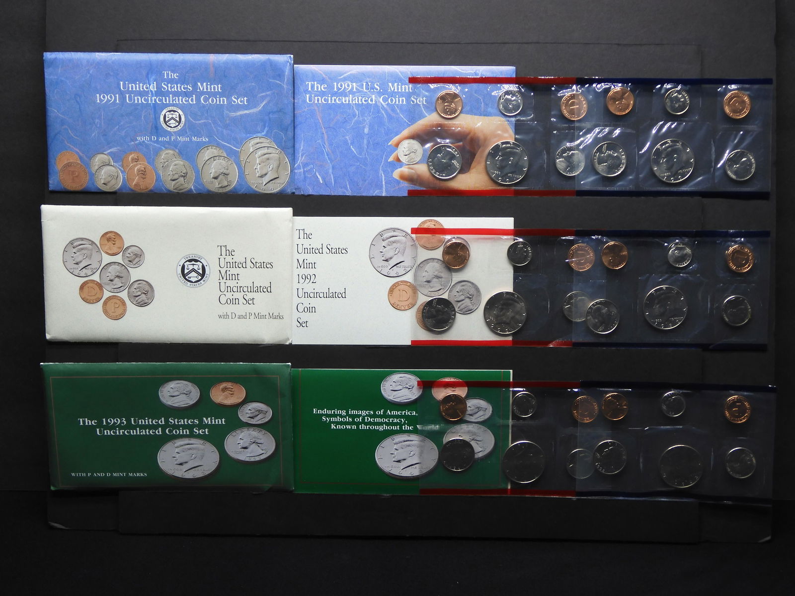 1991, 1992, 1993 U.S. Uncirculated P & D Mint Sets OGP (1 of 17)