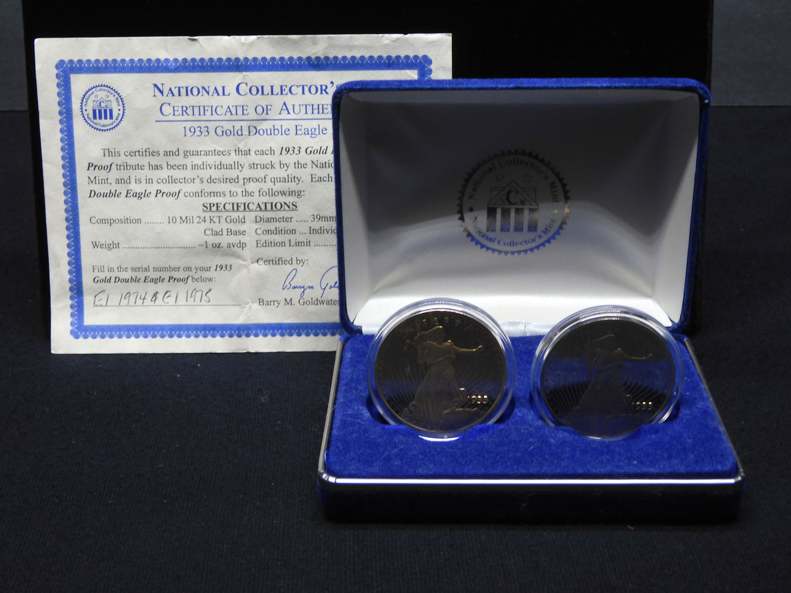 Two 1933 Gold Plated  Double Eagle Proof Tribute Coins (1 of 2)