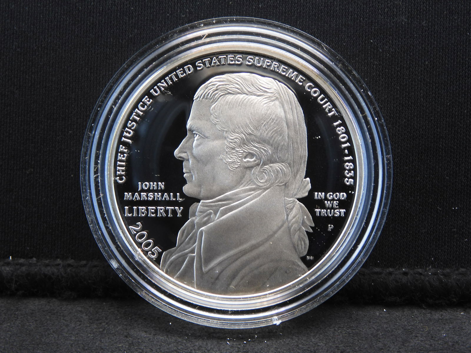 2005 P Chief Justice John Marshall Commemorative Silver: 2005 P Chief Justice John Marshall Commemorative Silver Dollar. GEM Proof in original capsule.