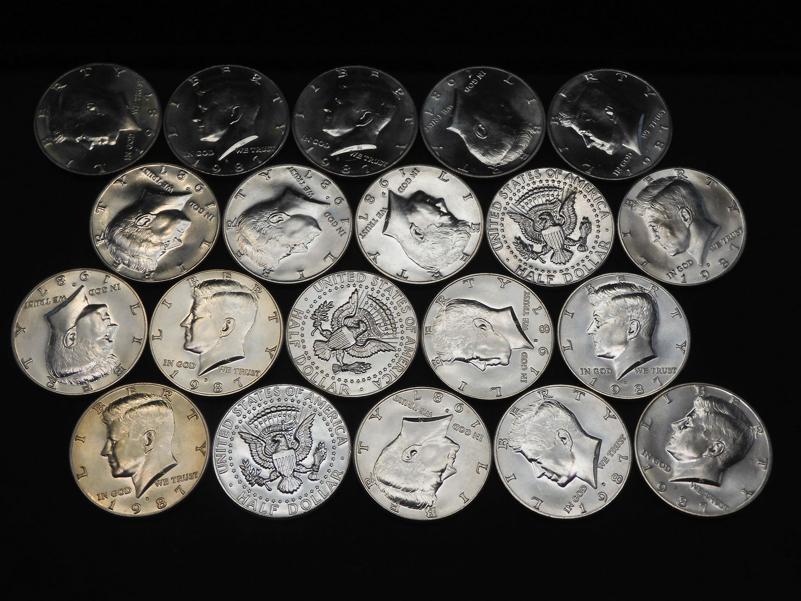 Roll of 20 1987-D Brilliant Uncirculated Kennedy Half: Roll of 20 1987-D Brilliant Uncirculated Kennedy Half Dollars.
