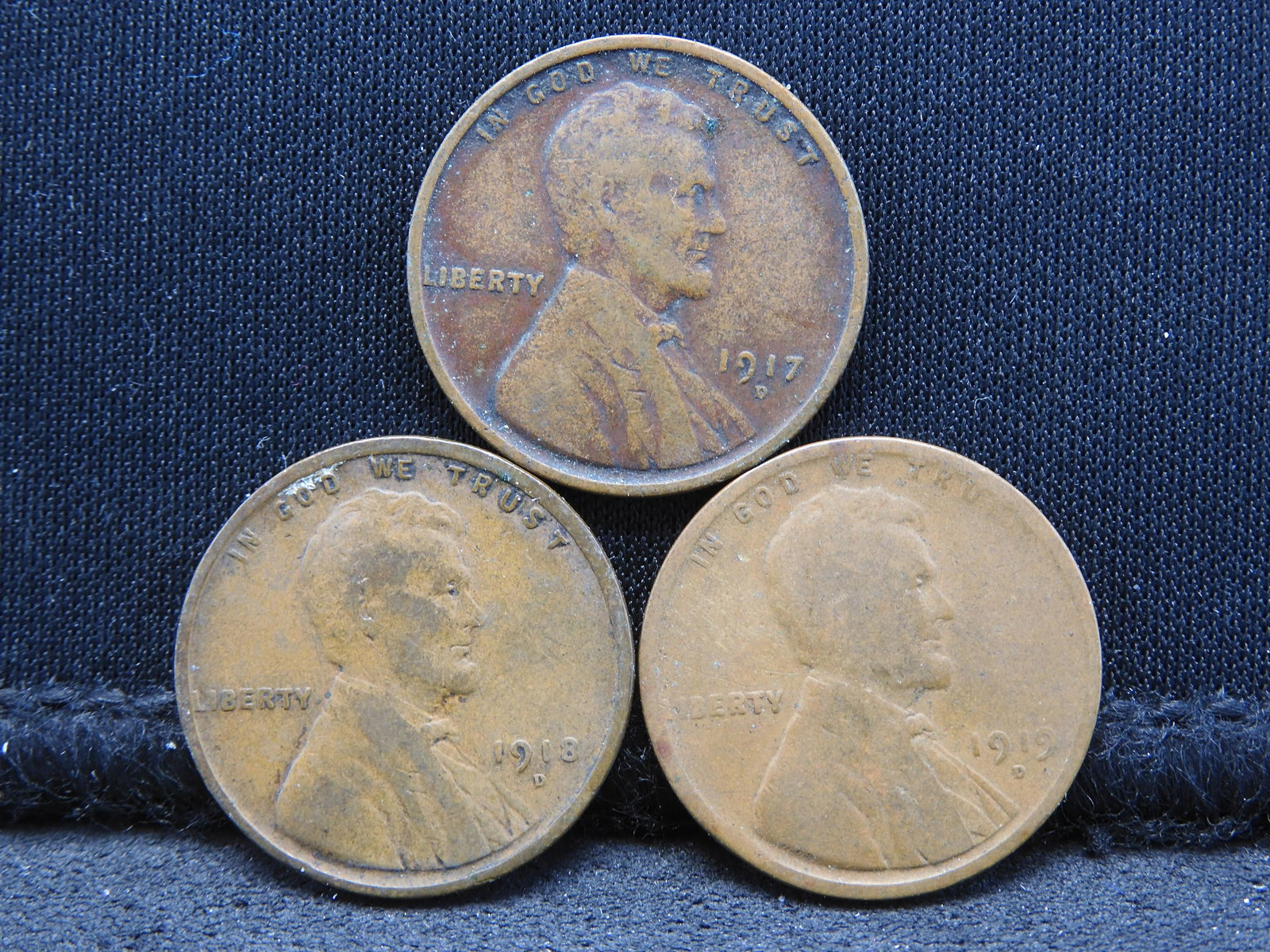 1917-D 1918-D 1919-D Lincoln Head Wheat Cents. (1 of 2)
