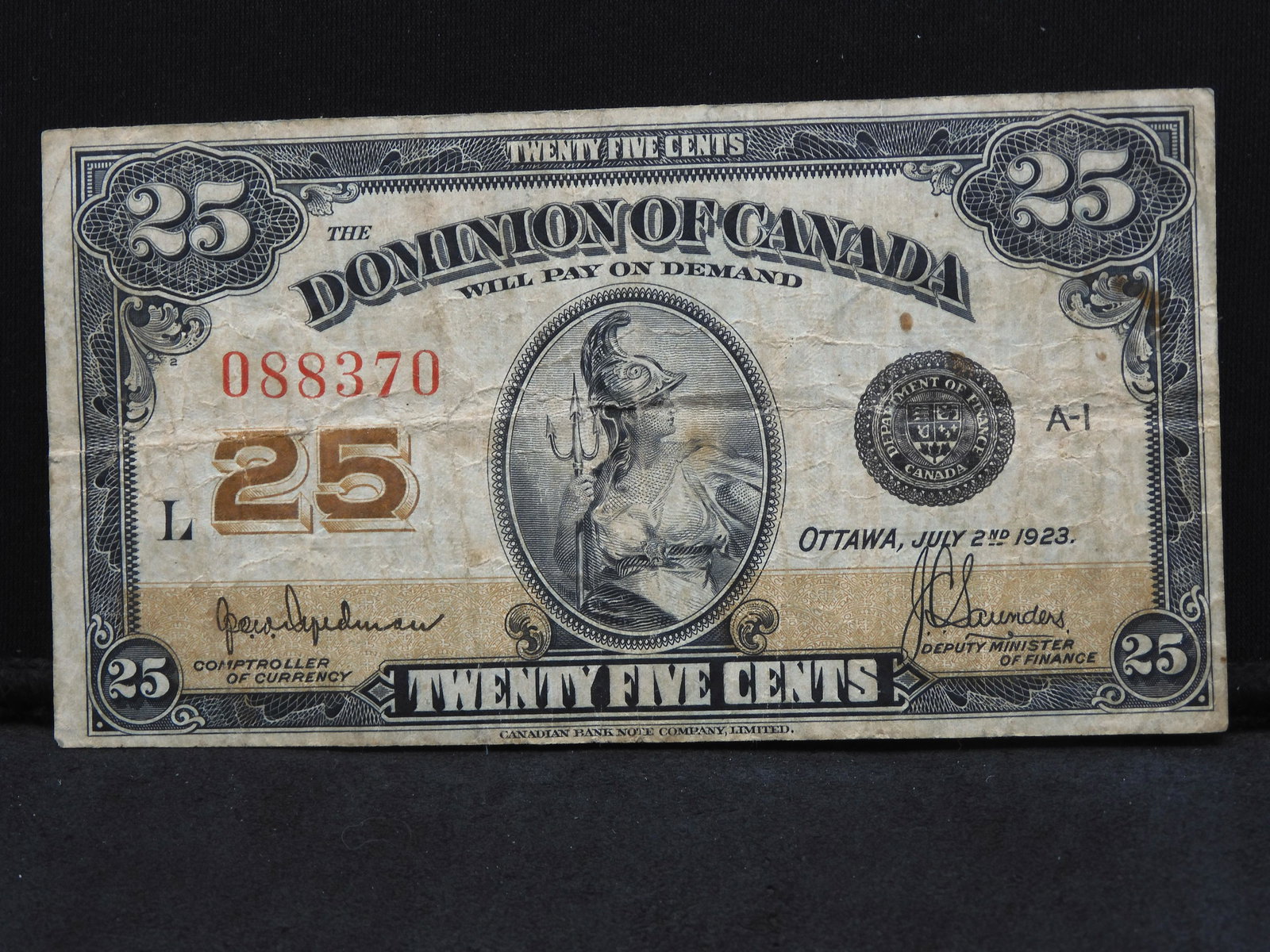1923 Canada Paper Quarter.  Very Fine. (1 of 3)