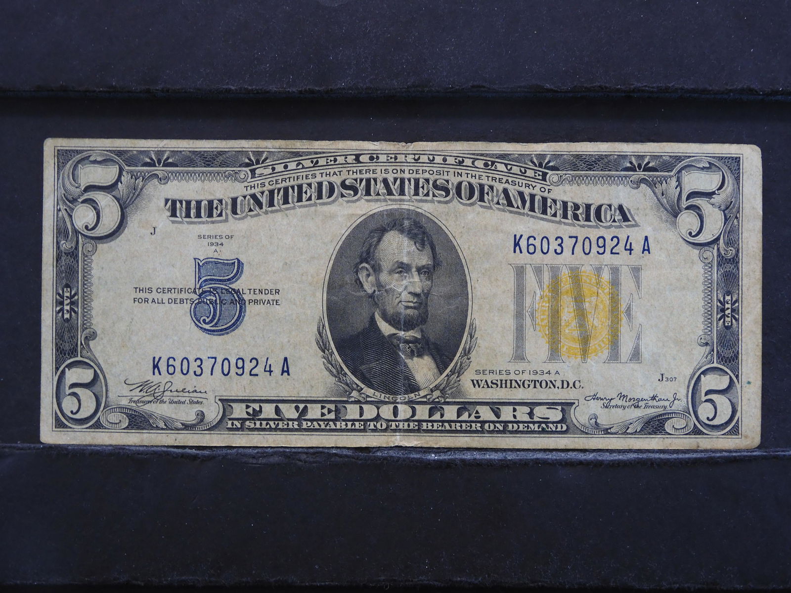 1934A $5 Silver Certificate North Africa - Yellow Seal. (1 of 3)