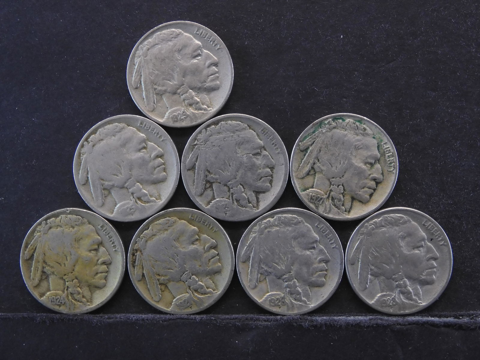 8 Circulated Buffalo 5c.  1921 + 1923 thru 1929.  All (1 of 2)