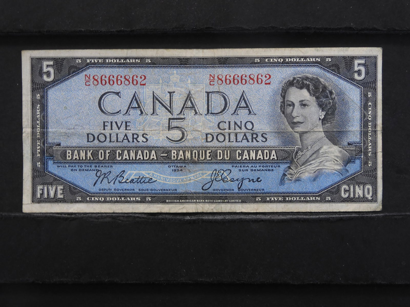 1954 Canada $5 Note.  Fine. (1 of 3)