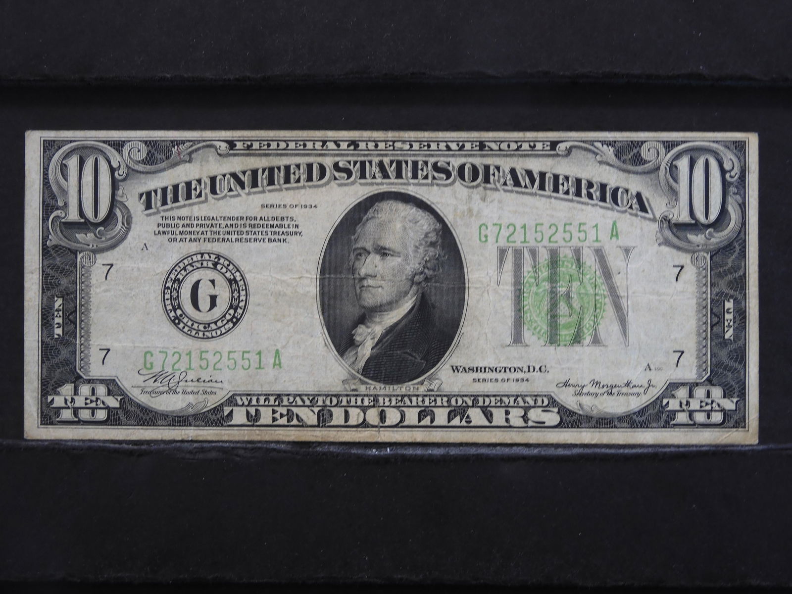 1934 $10 Federal Reserve Note.  VF. (1 of 3)