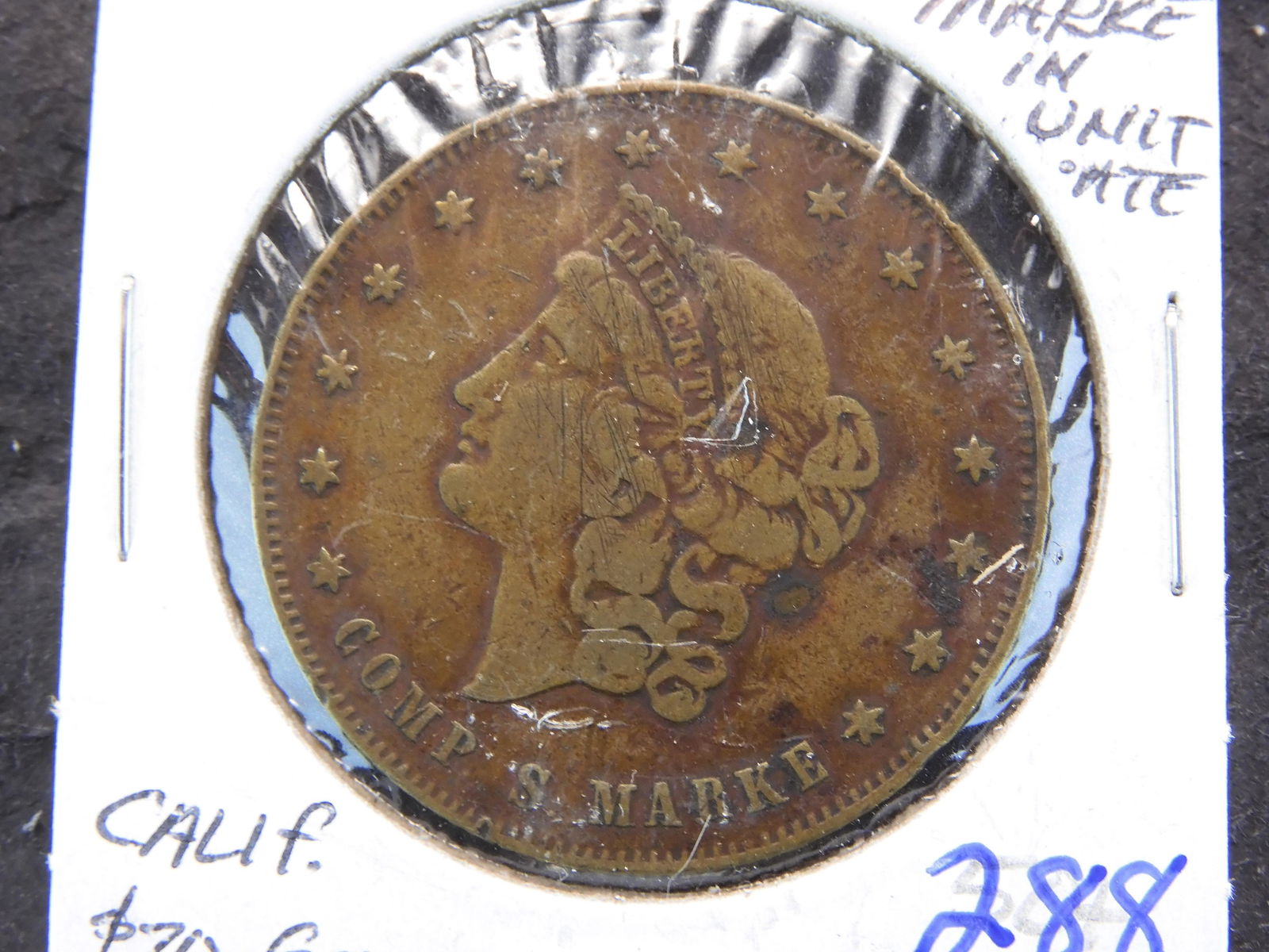 1850's Spiel Marke California $20 Game Counter Token (1 of 3)