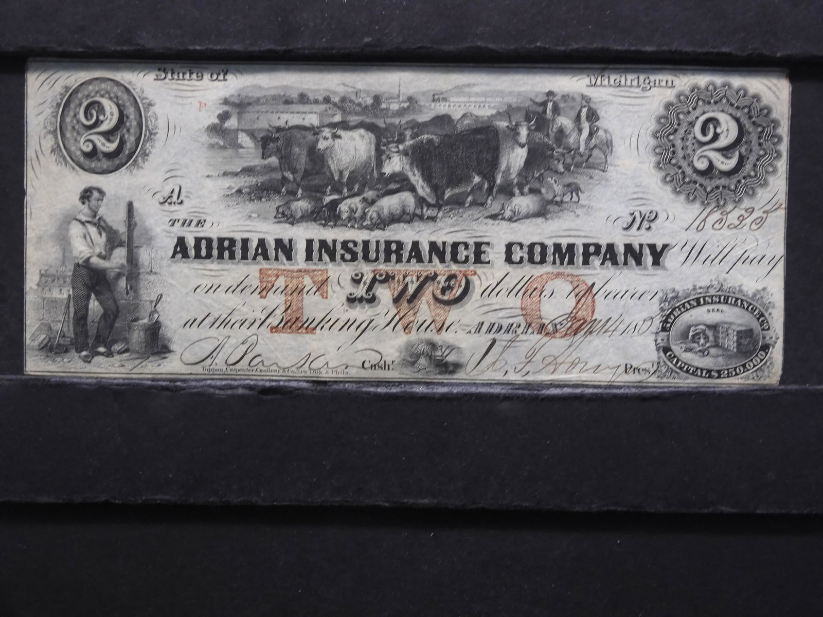 1863 The Adrian Insurance Company  $2 Obsolete Note (1 of 3)