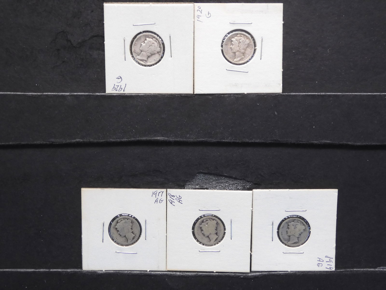 (5) Mercury Silver Dimes (1917,18,19,20,29) (1 of 5)