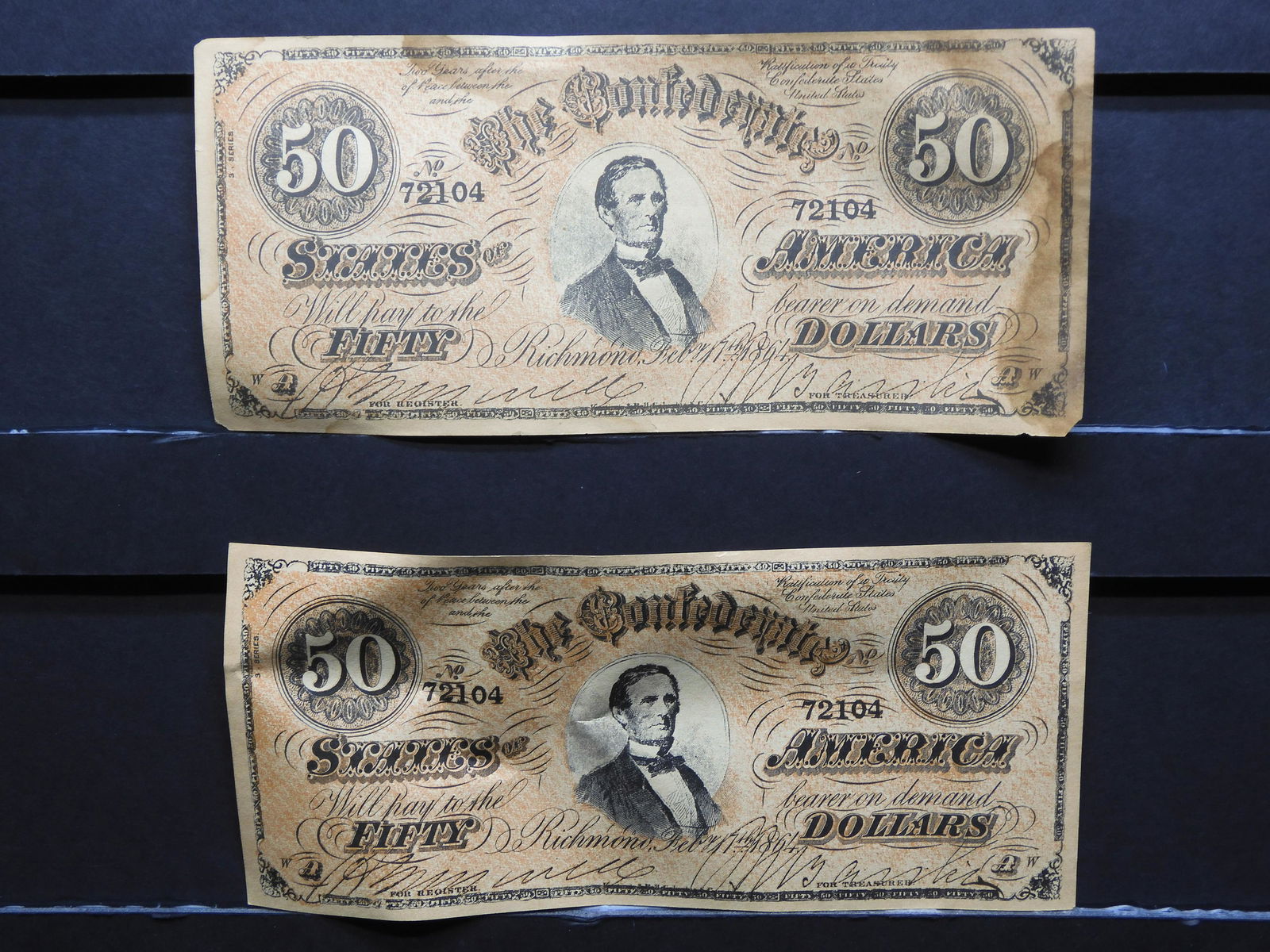 Two 1864 $50 Confederate States Of America Reproduction (1 of 5)