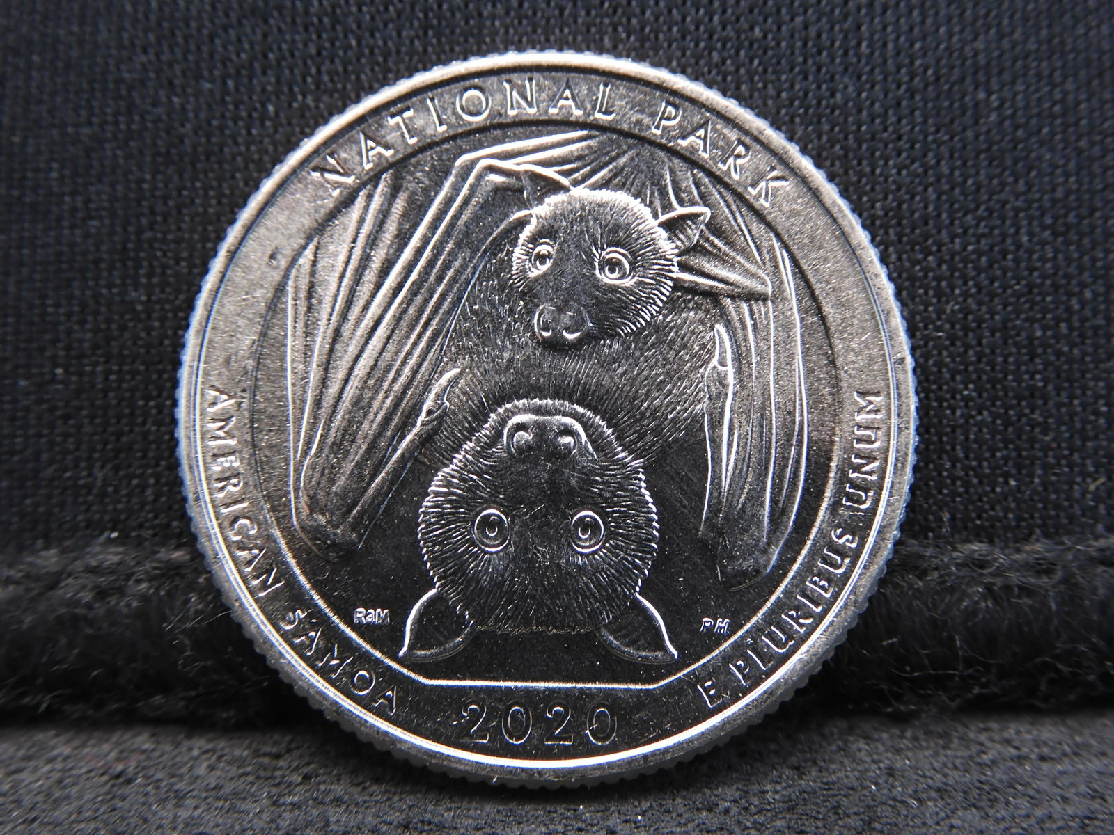 2020-W National Park American Samoa Bat Quarter w/ V75: 2020-W National Park American Samoa Bat Quarter w/ V75 Mark - BU