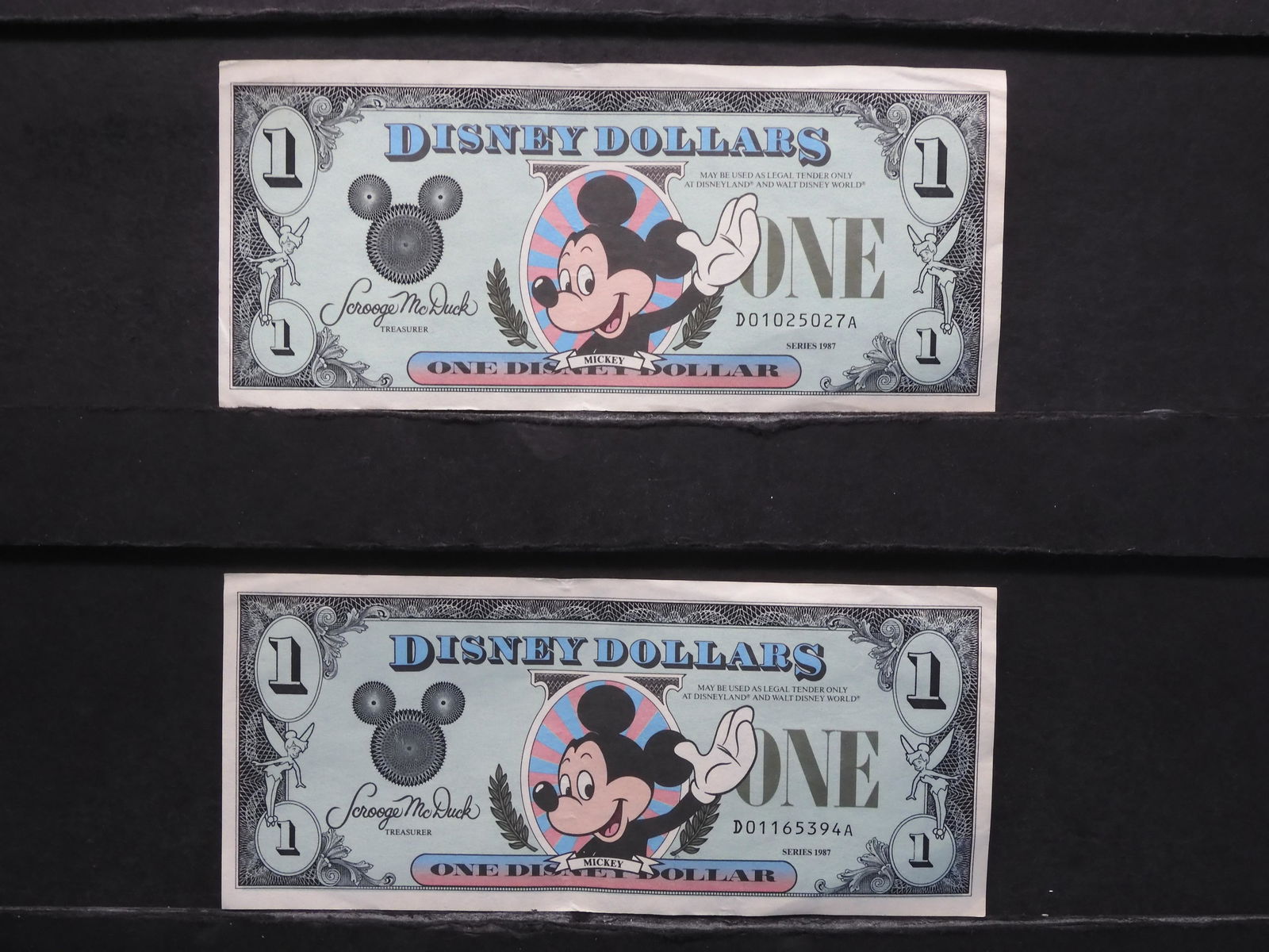 1987 $1 Disney Dollars - Lot of 2 (1 of 6)