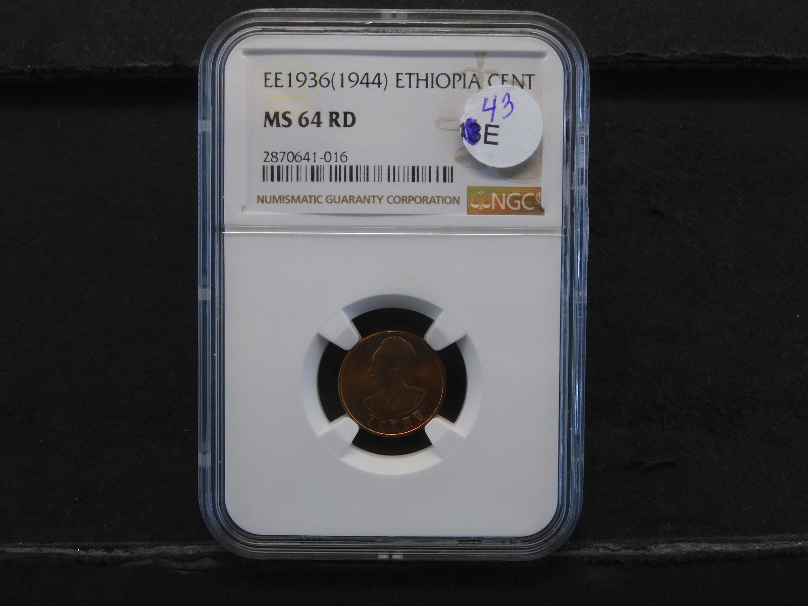 EE1936(1944) Ethiopia Cent.  NGC MS 64 RD. (1 of 4)