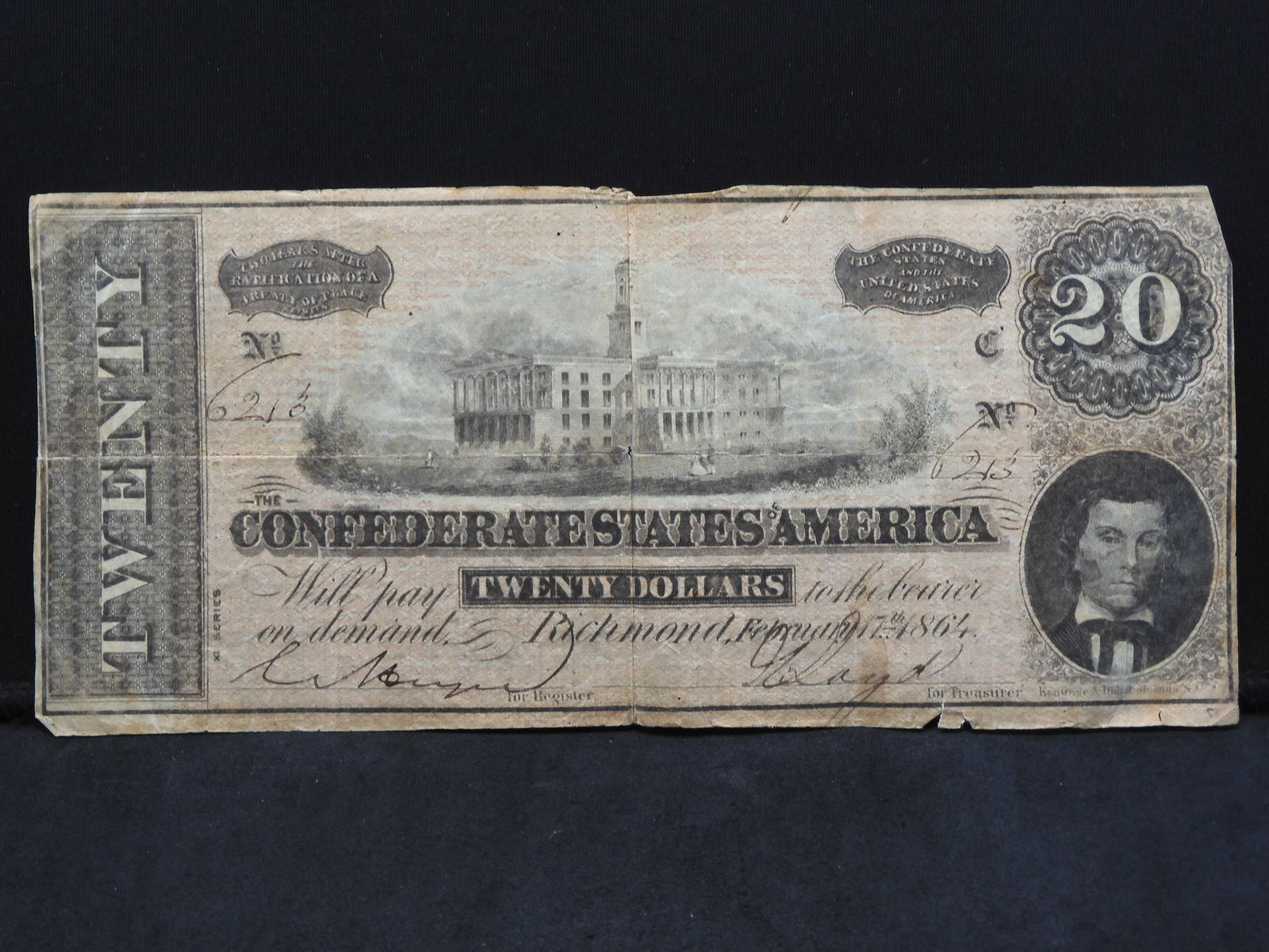 1864 $20 Confederate States Of America Bank Note. Bust (1 of 4)