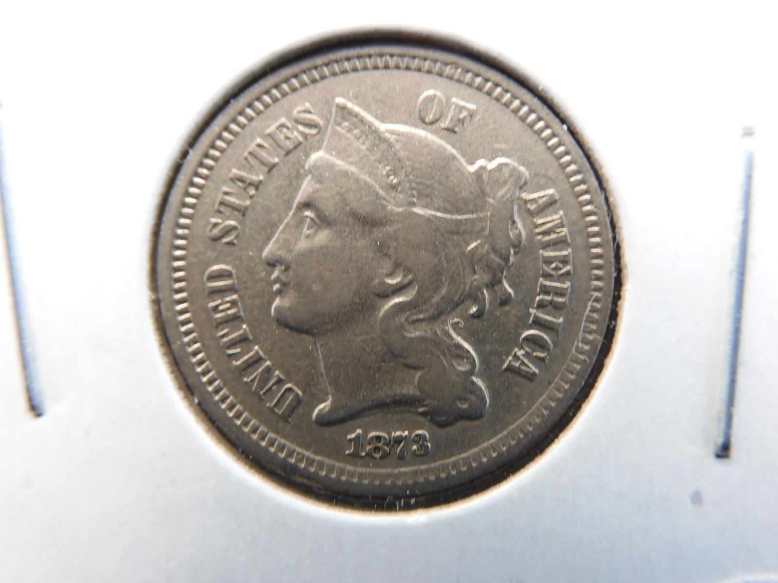 1873 Three Cent Nickel.  Super XF.  Open 3. (1 of 3)