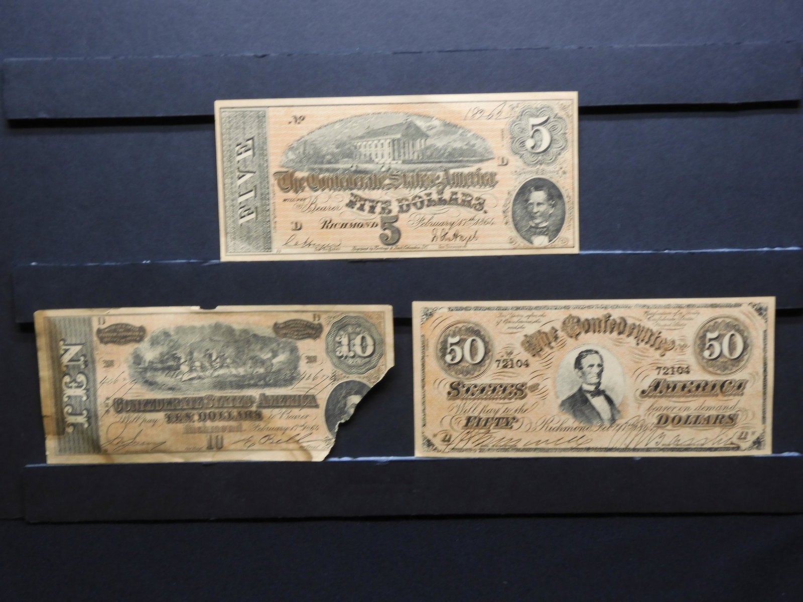 $5, $10, & $50 Confederate States Of America: $5, $10, & $50 Confederate States Of America Reproduction Demand Notes.