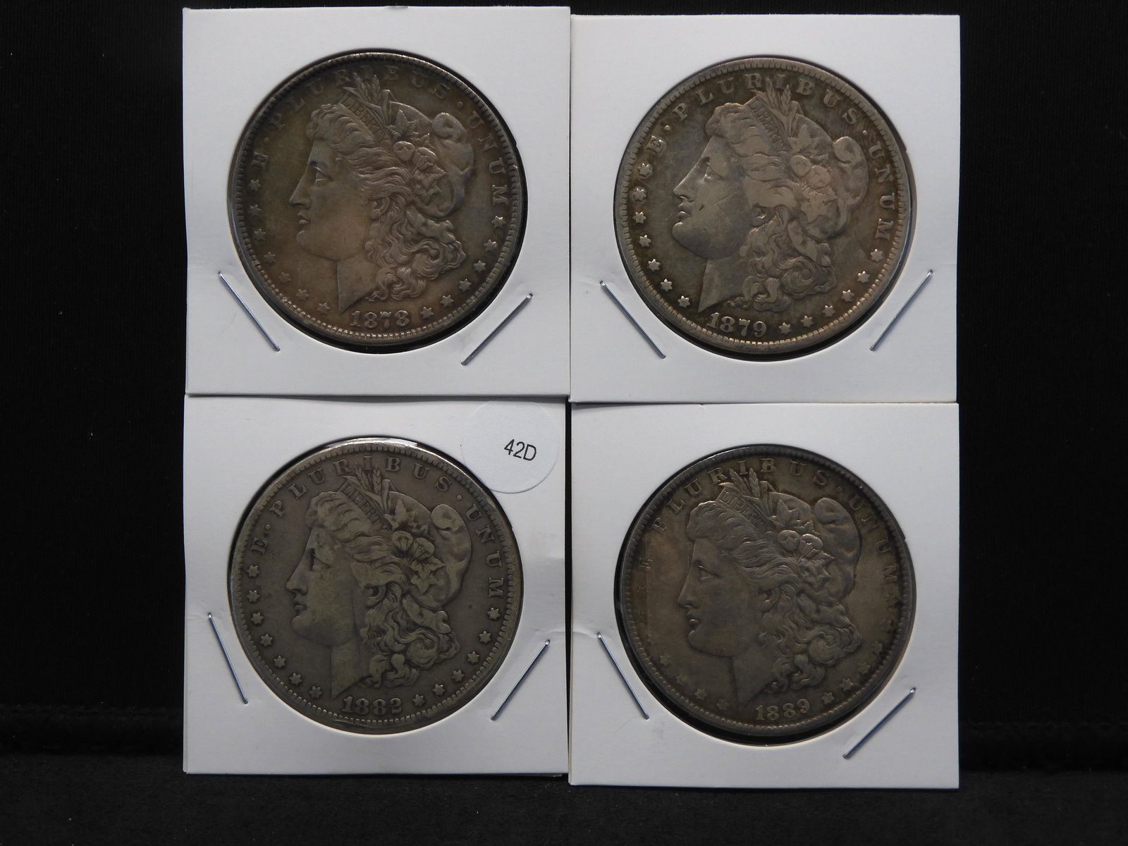 Group of Four Morgan Silver Dollars 1882, 1878, 1889, (1 of 5)